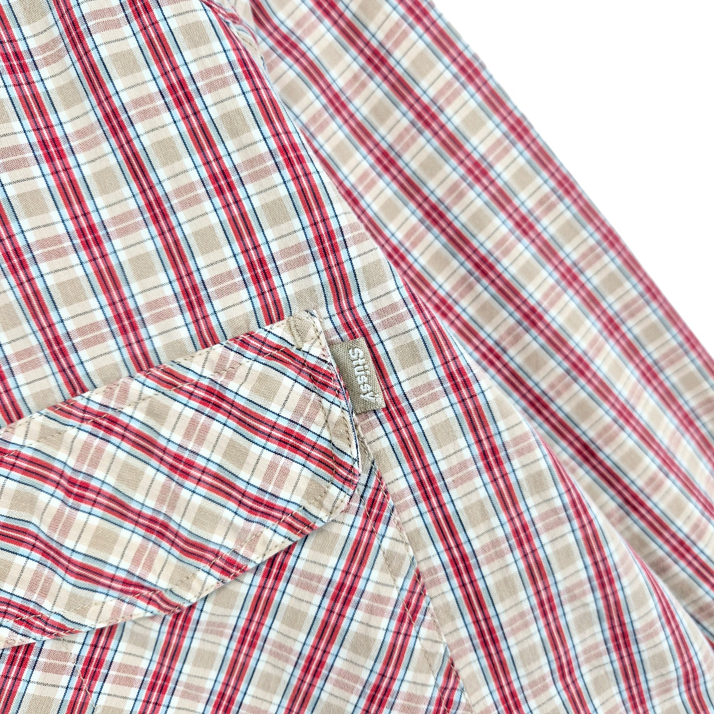 Vintage Stussy Red & Brown Checkered Long Sleeve Button Shirt Size M