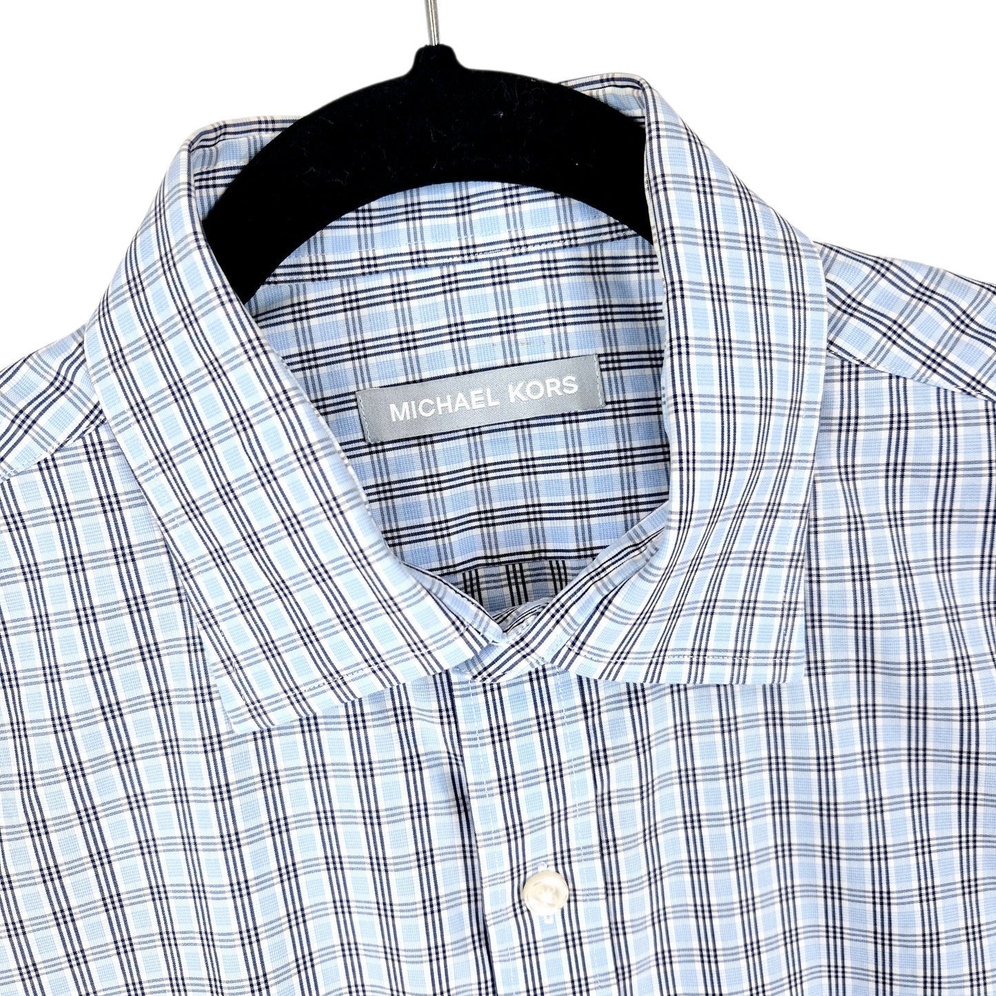 Michael Kors Light Blue Checkered Non Iron Dress Shirt Size L