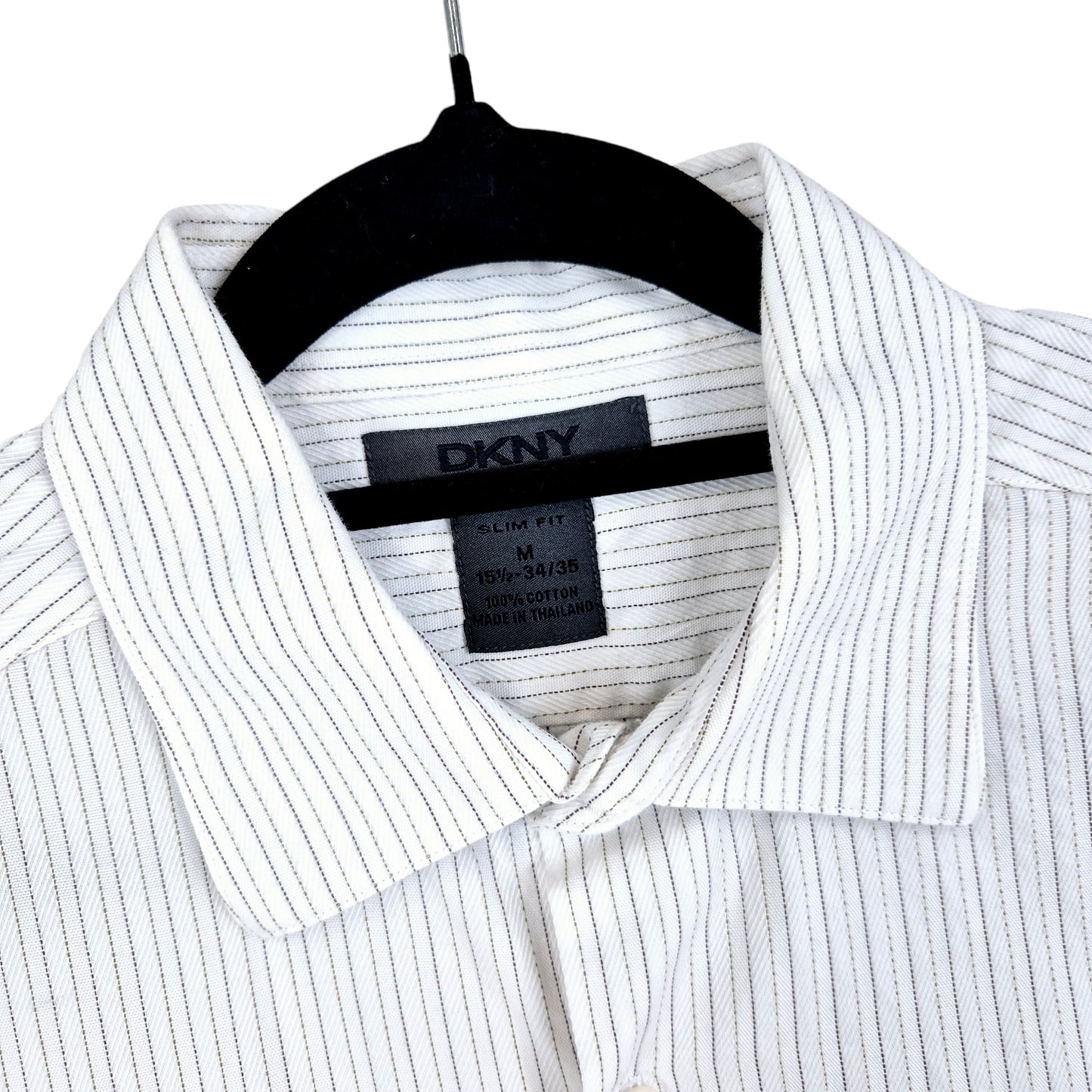 DKNY White Striped Slim Fit Dress Shirt Size M