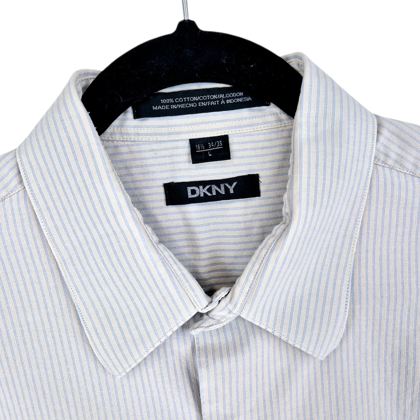 DKNY Light Grey Striped 100% Cotton Dress Shirt Size L