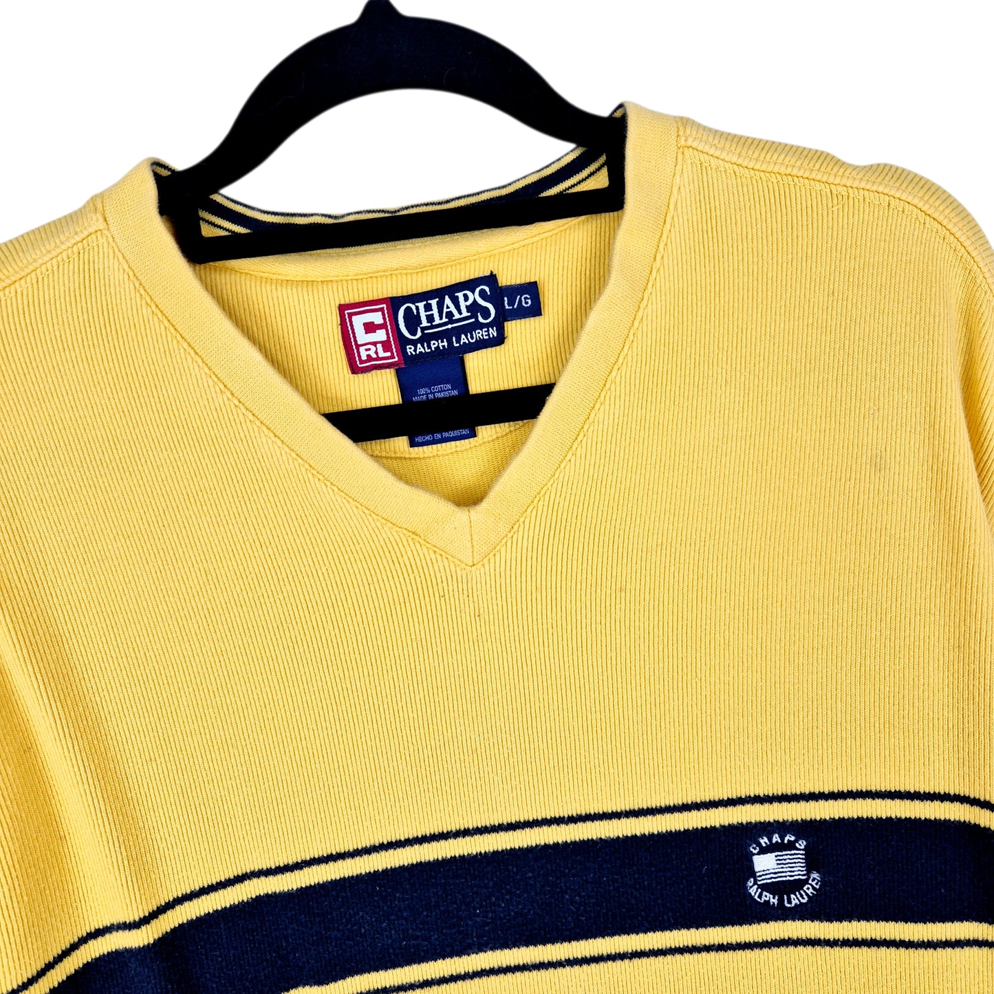 Vintage Ralph Lauren Chaps 90's Yellow V Neck Knit Sweater Size L