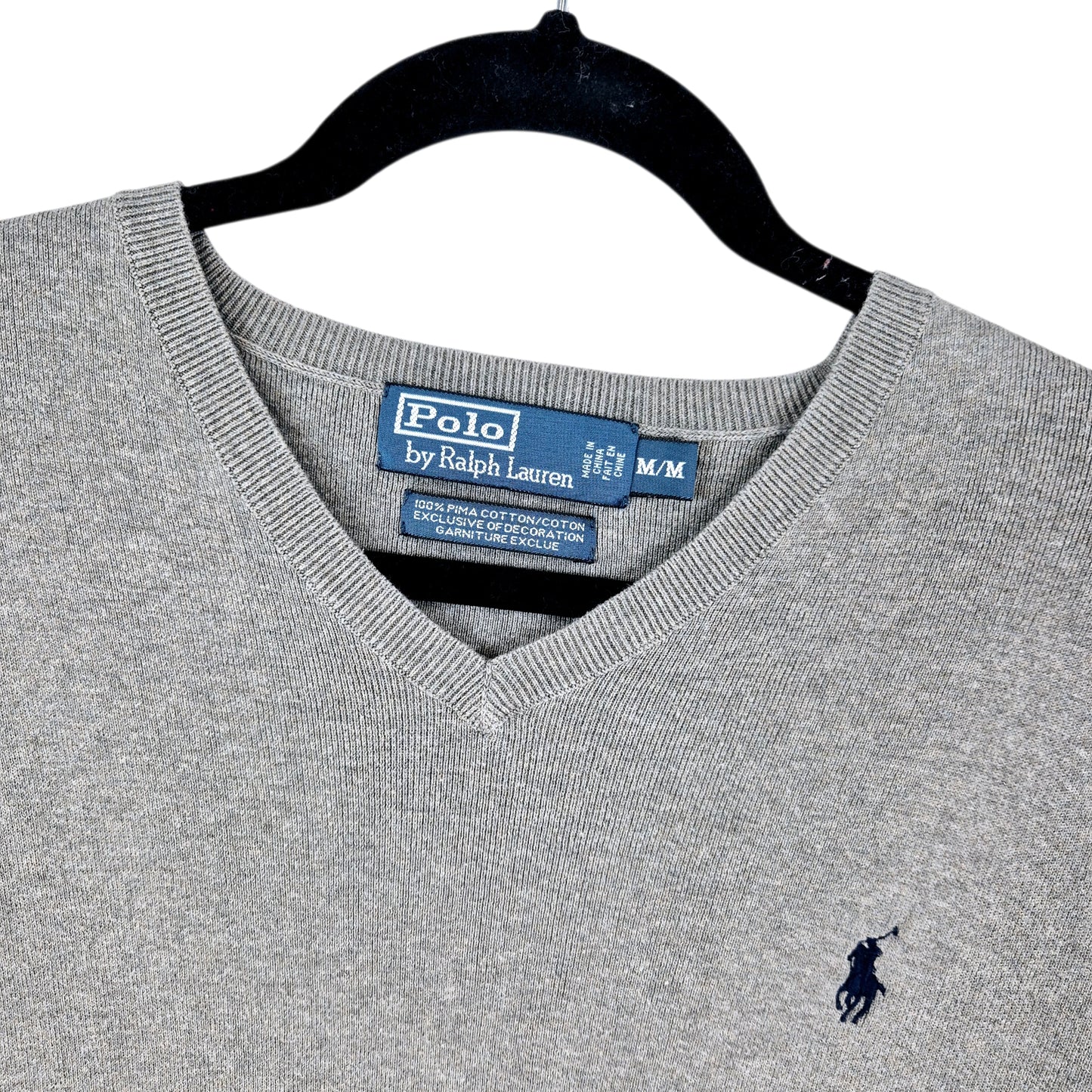 Vintage Polo Ralph Lauren 90's Grey V Neck Knit Sweater Size M
