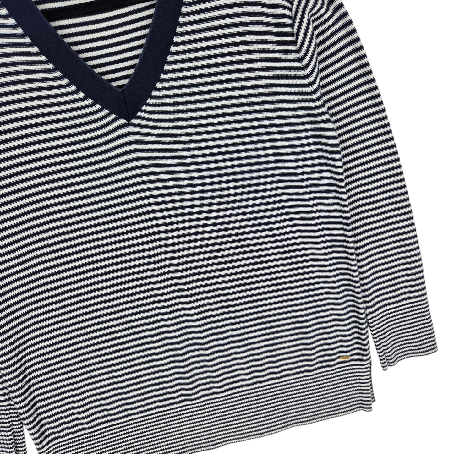 Tommy Hilfiger Womens Blue & White Striped V Neck Knit Sweater Size L