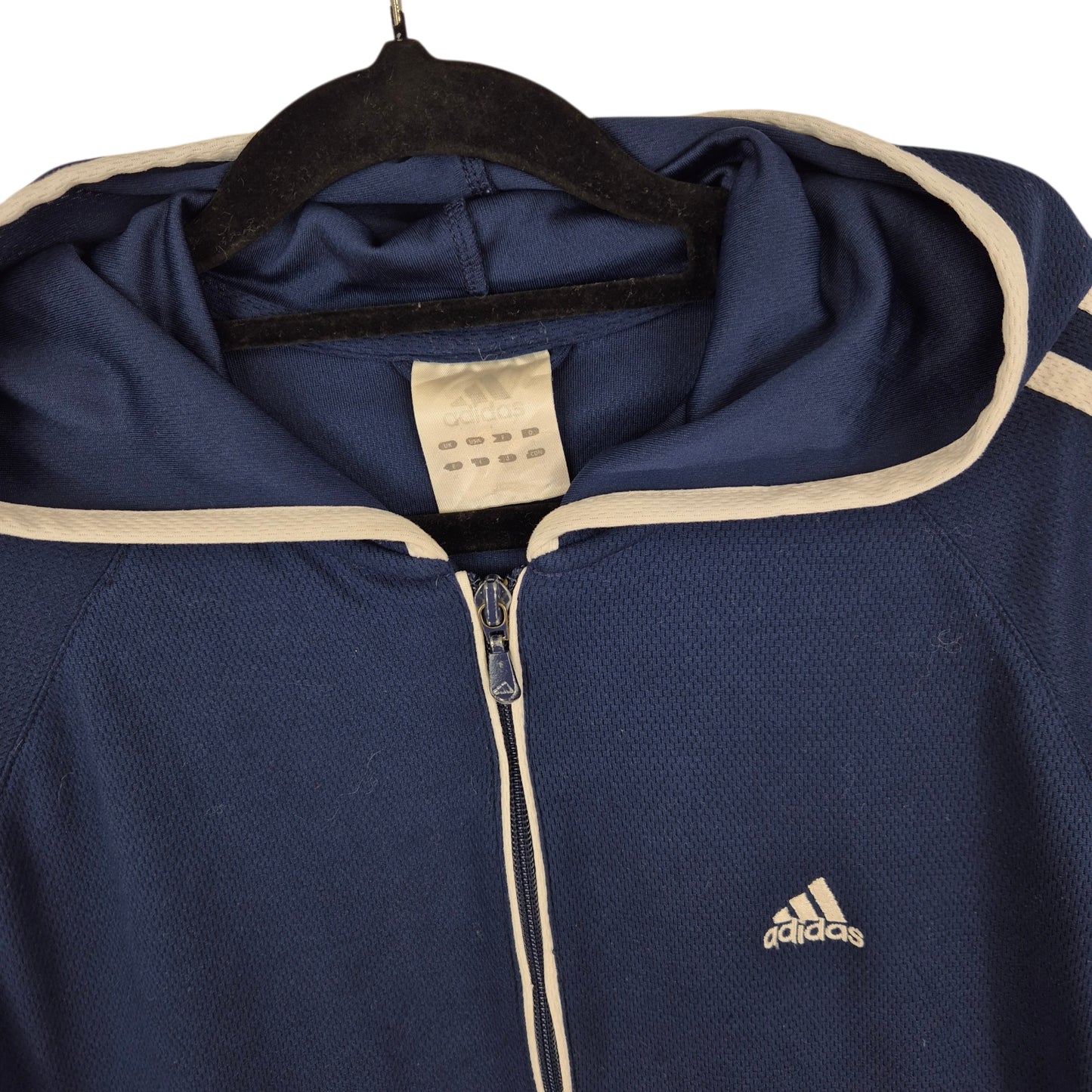 Vintage Adidas 2000's Womens Dark Blue Hooded Track Jacket Size M
