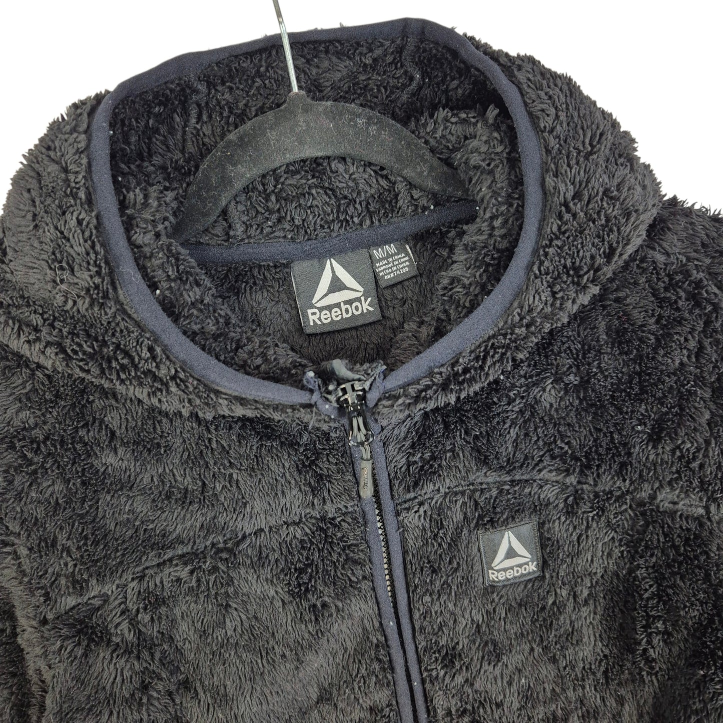 Reebok Womens Black Hooded Mink Fleece Zip Jumper Size M