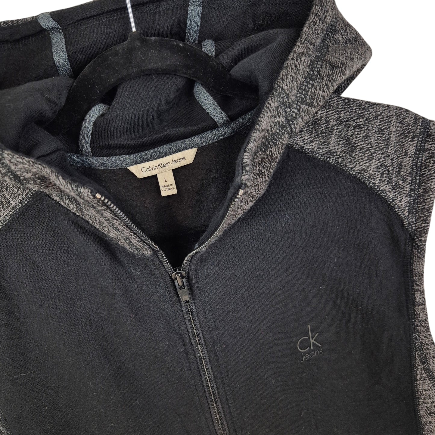 Calvin Klein Jeans Black & Grey Hooded Fleece Vest Size L