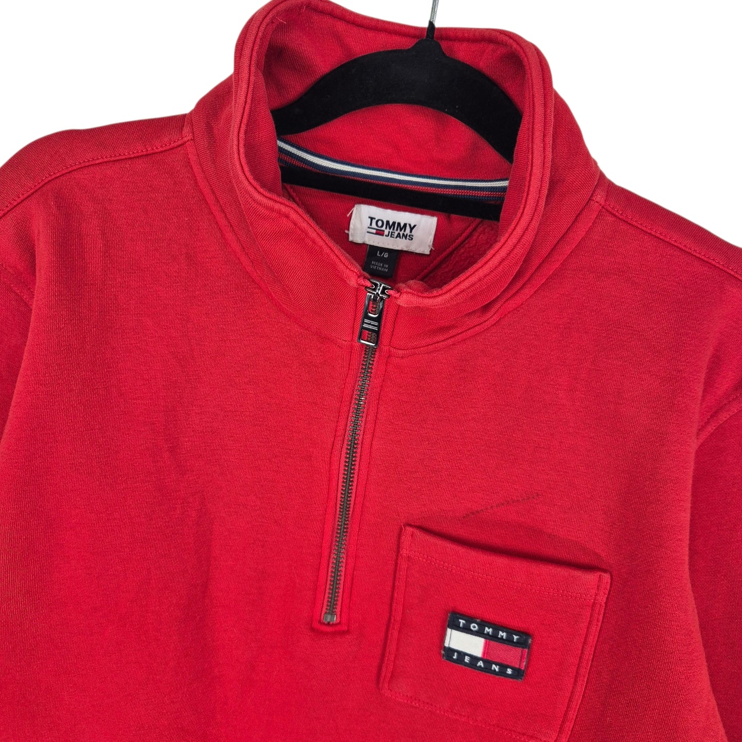 Tommy Jeans Womens Red Half Zip Crop Sweater Size L