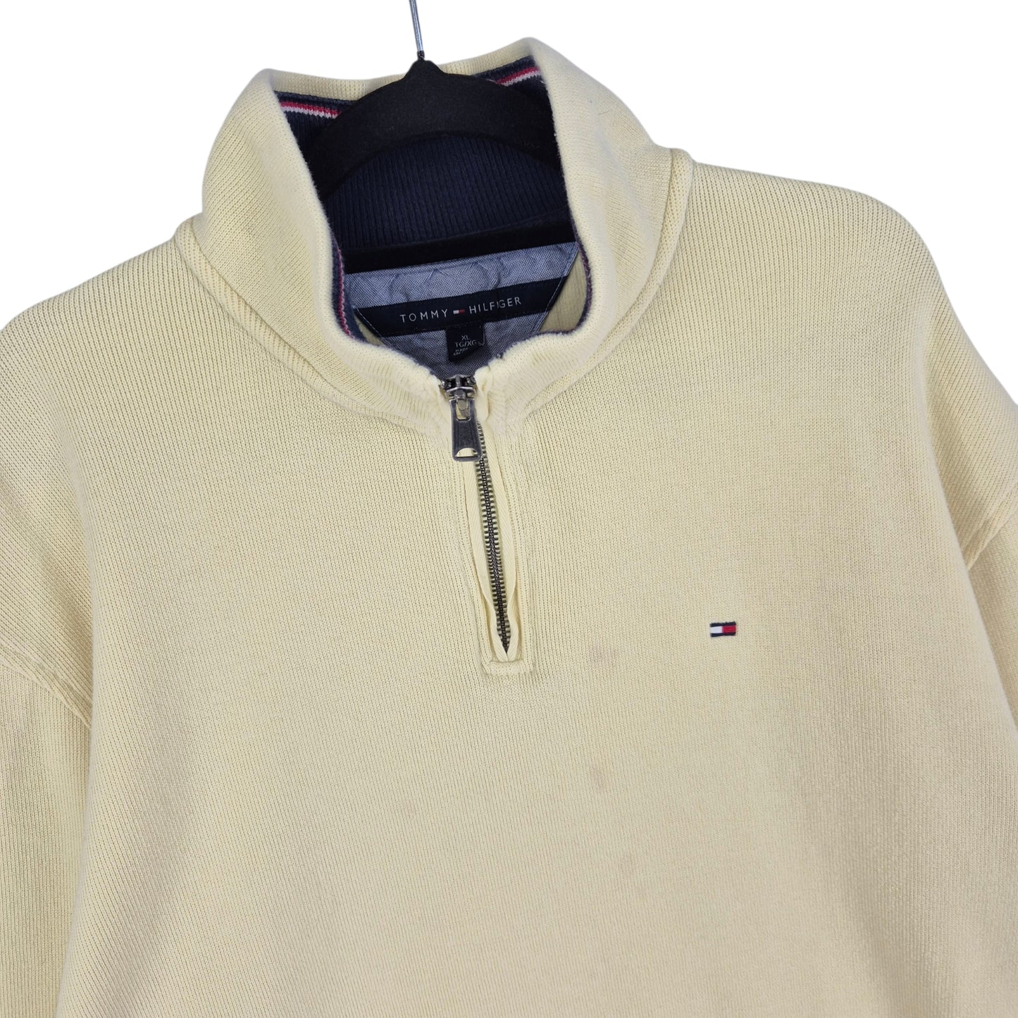 Tommy Hilfiger Light Yellow Quarter Zip Knit Sweater Size XL