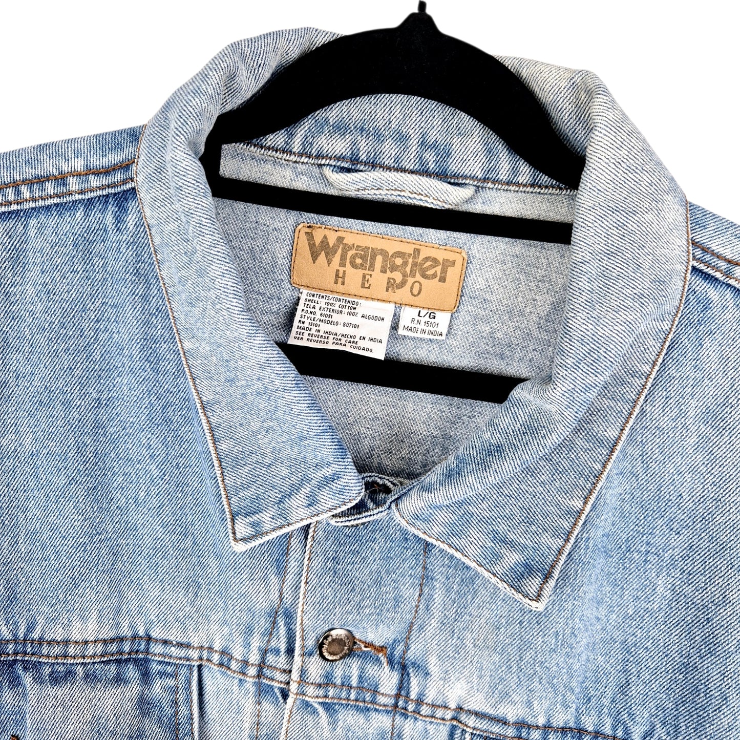 Vintage Wrangler Hero 90's Blue Heavy Denim Jacket Size L