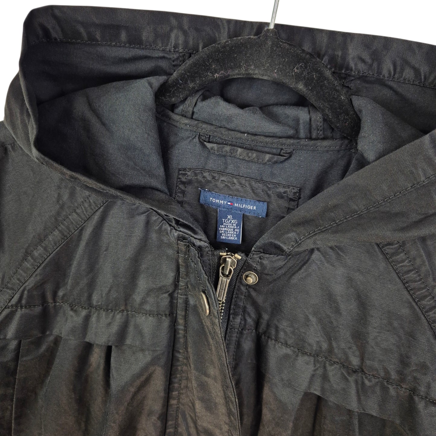 Tommy Hilfiger Womens Black Hooded Trench Shell Jacket Size XL