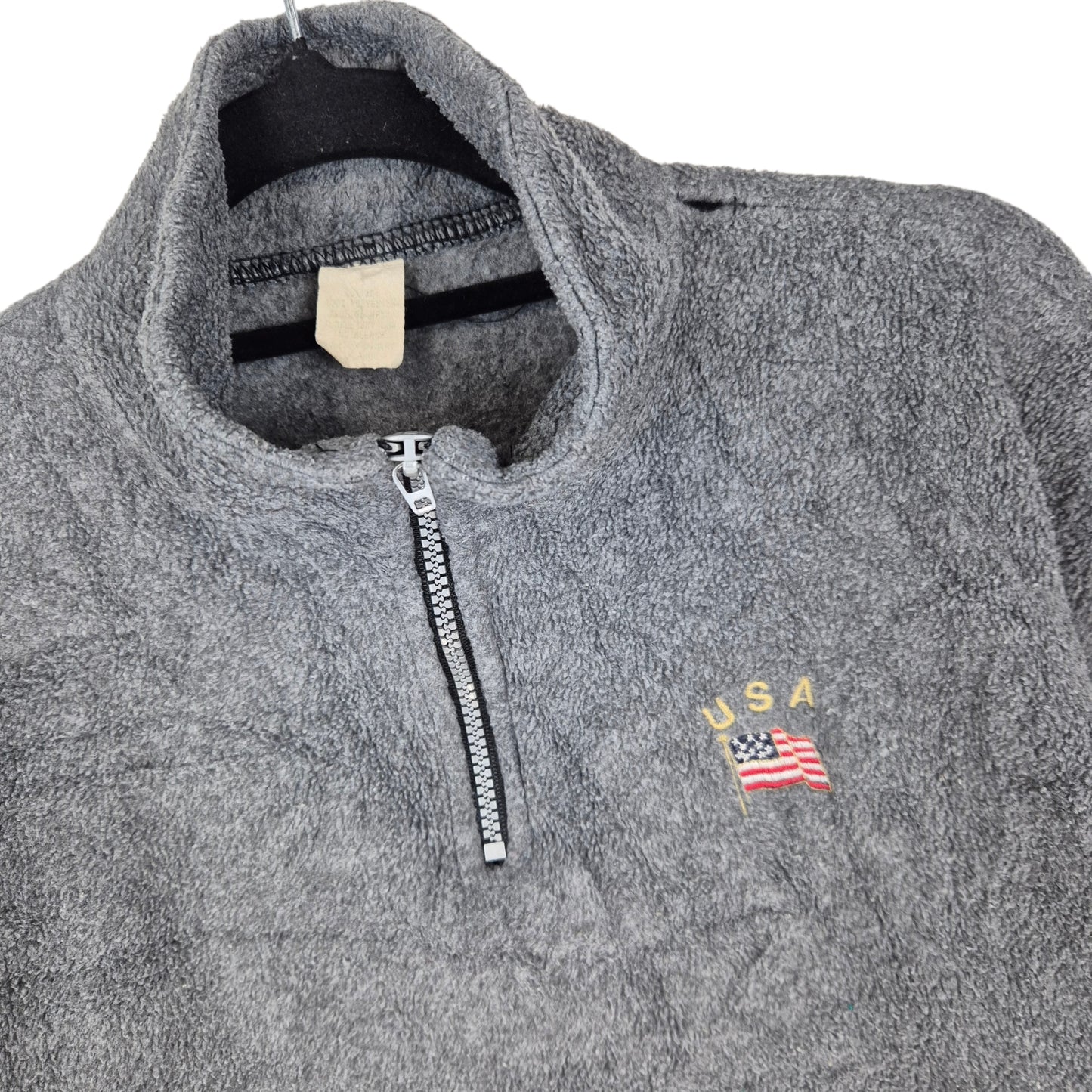 Vintage 80's USA Grey Quarter Zip Fleece Jumper Size S