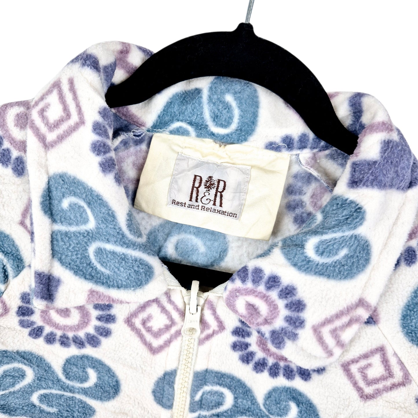 Vintage Rest & Relaxation 90's White & Blue Fleece Jumper Size L