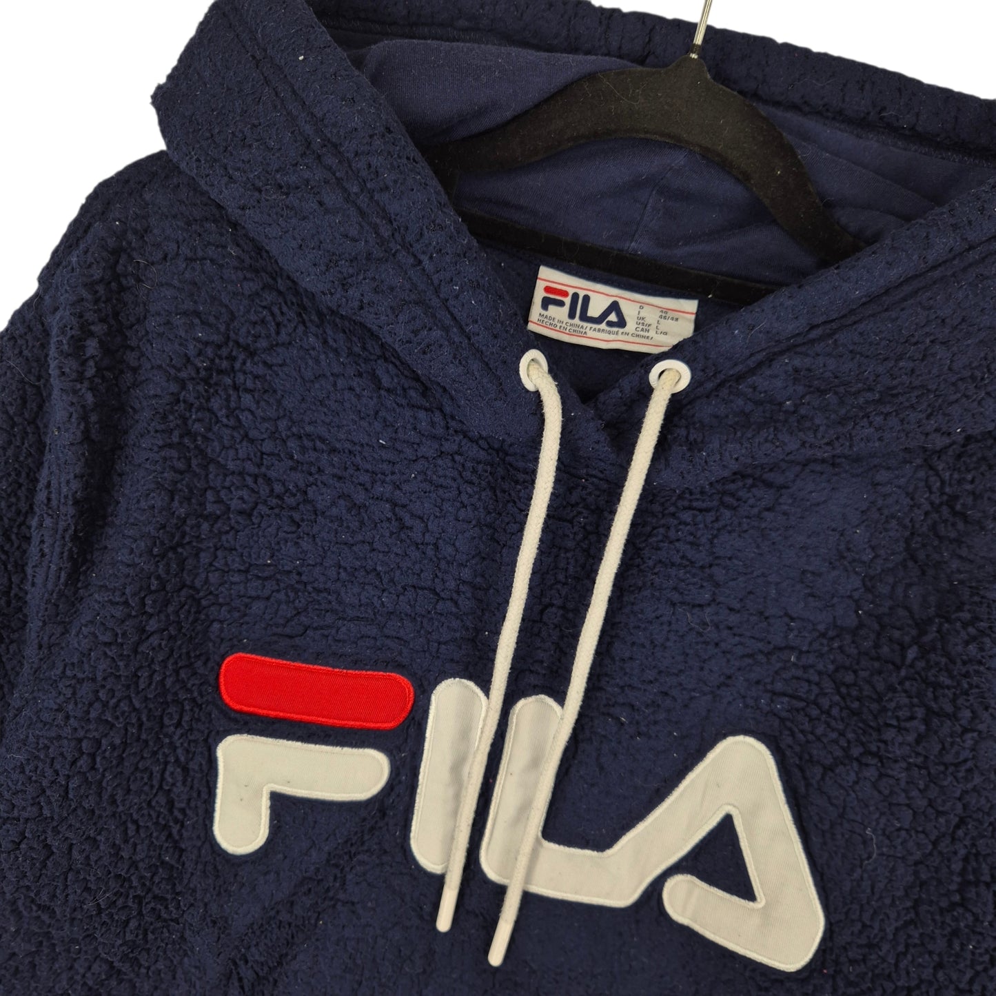 FILA Dark Blue Embroidered Fleece Hoodie Size L