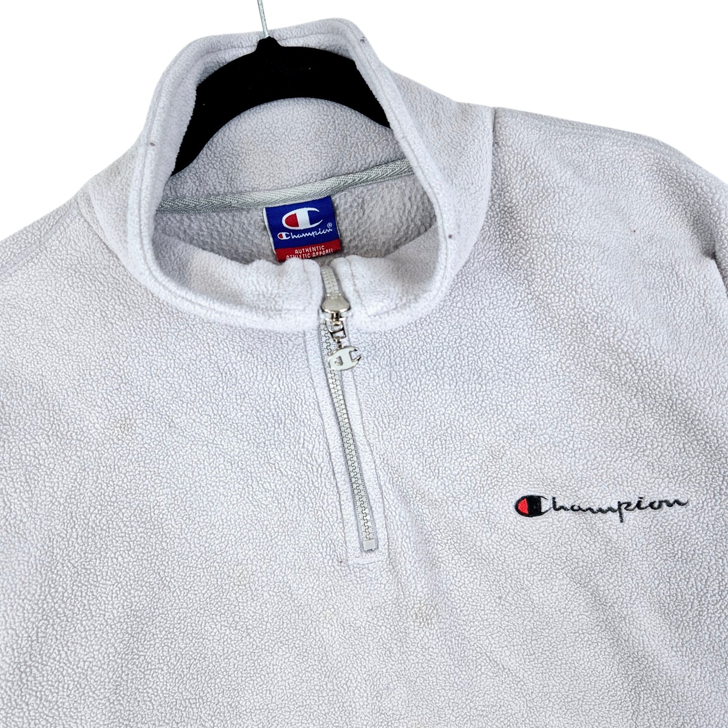 Vintage Champion Womens Light Grey Quarter Zip Fleece Jumper Size XL