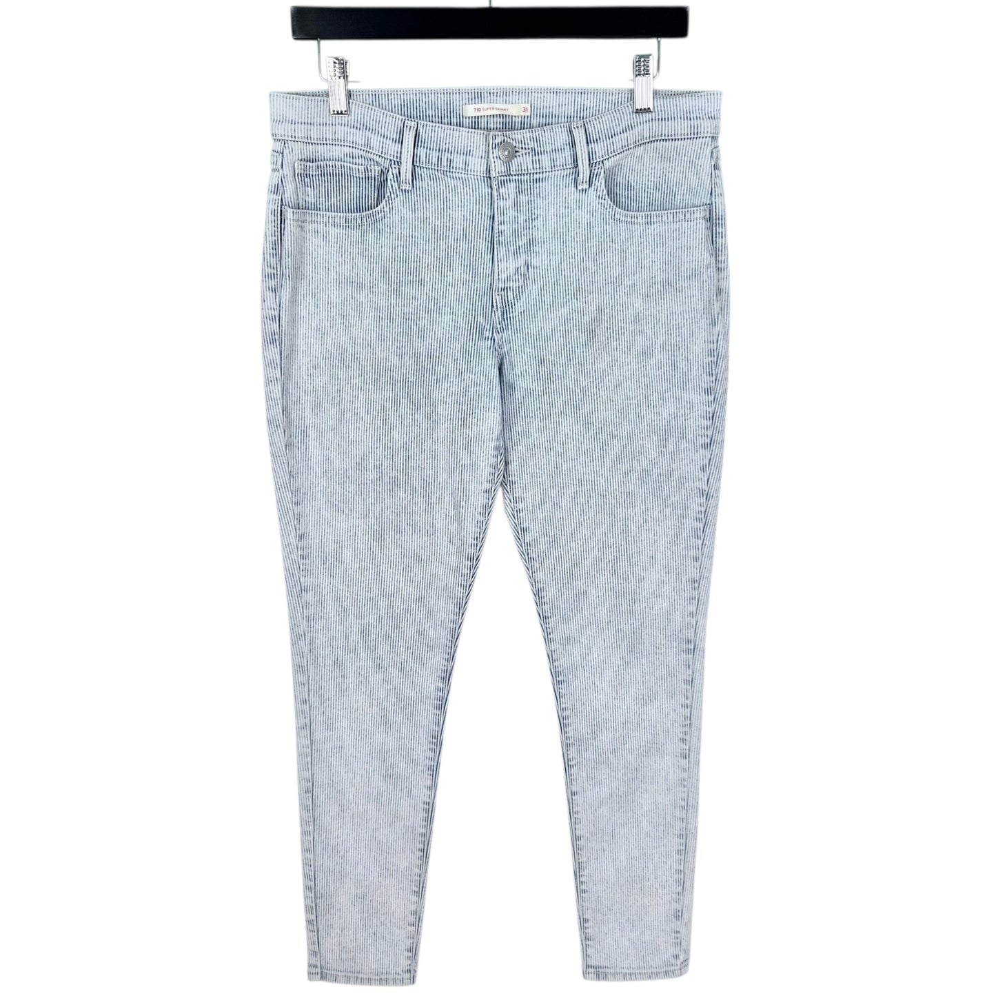 Levis 710 Jeans Womens Light Blue Striped Super Skinny Stretch Denim W31