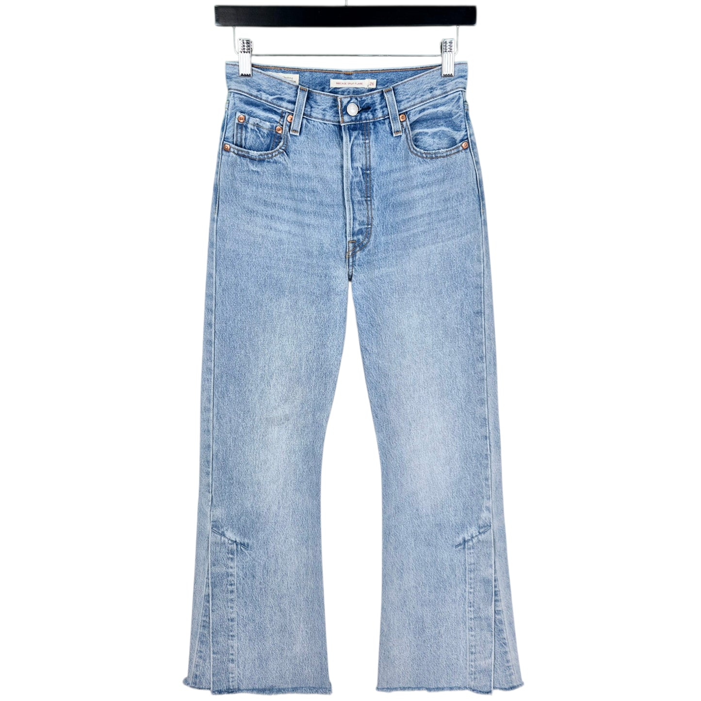 Levis Premium Jeans Womens Light Blue Heavy Ribcage Split Flare Denim W26