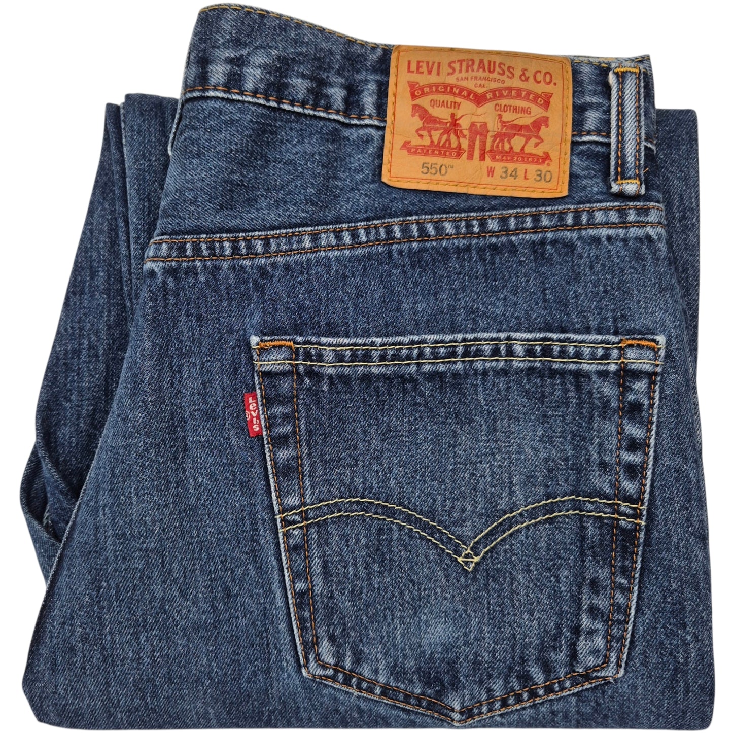 Levis 550 Jeans Blue Relaxed Tapered Leg Rigid Denim W34