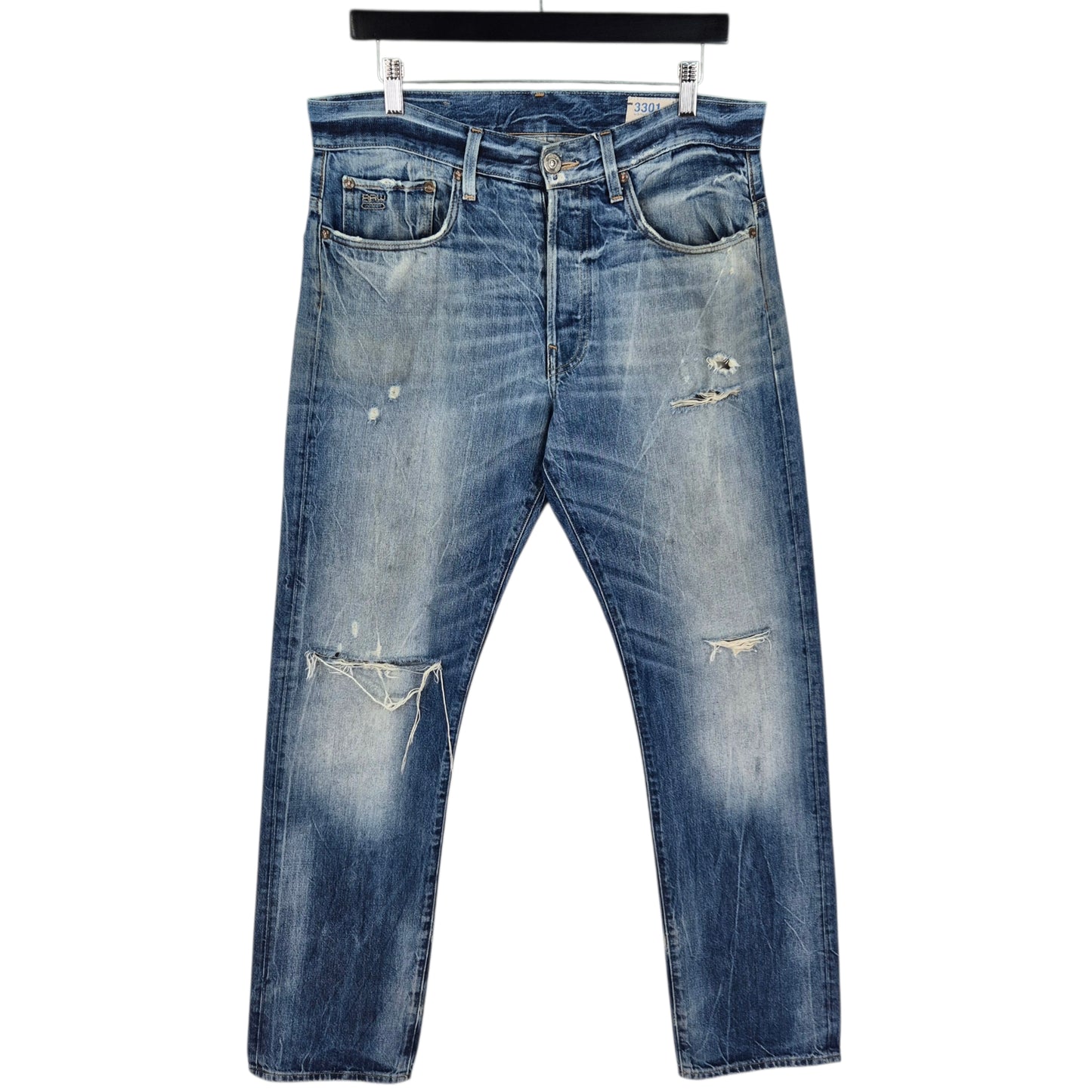 G Star Raw Jeans Blue Distressed Straight Leg Denim W33
