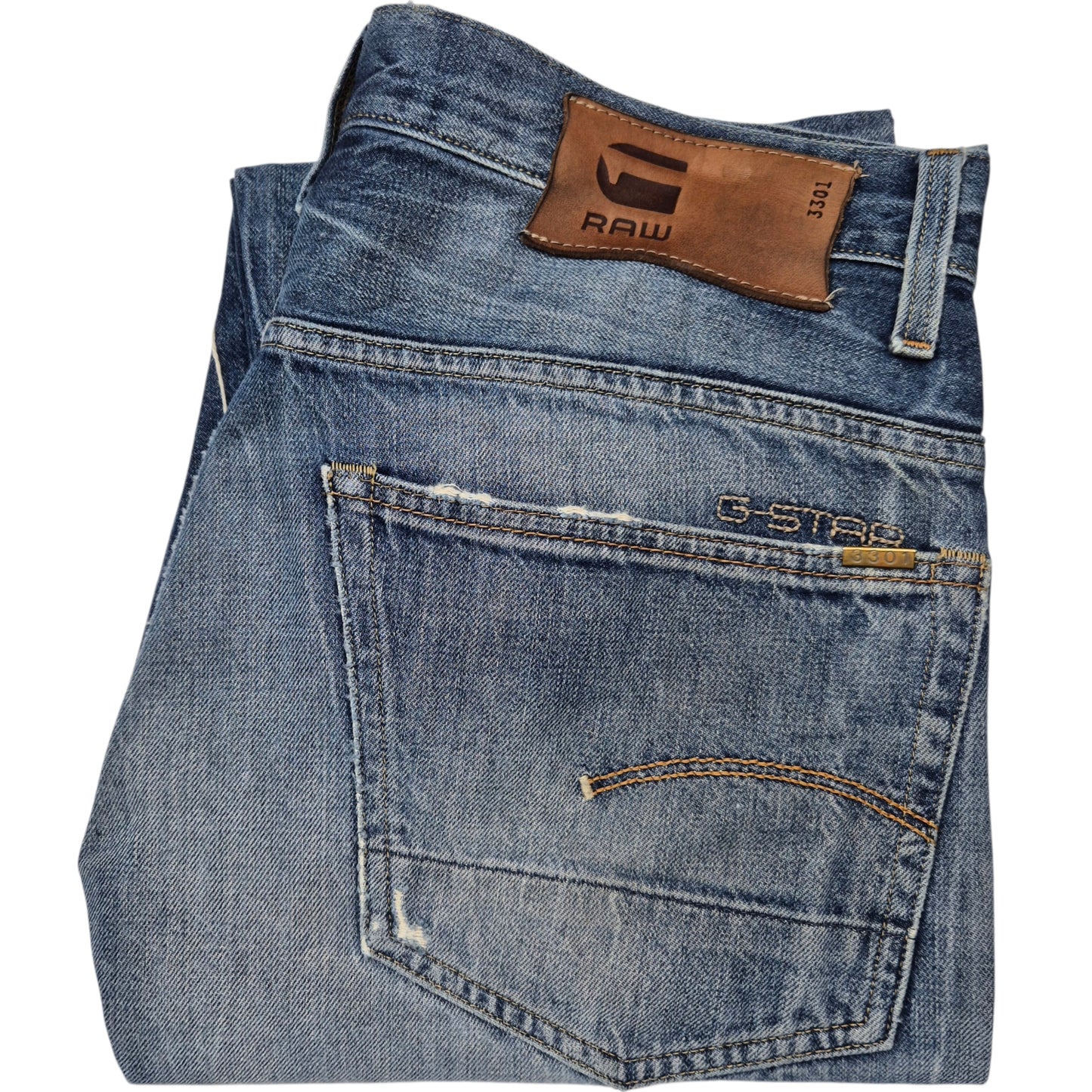 G Star Raw Jeans Blue Distressed Straight Leg Denim W33