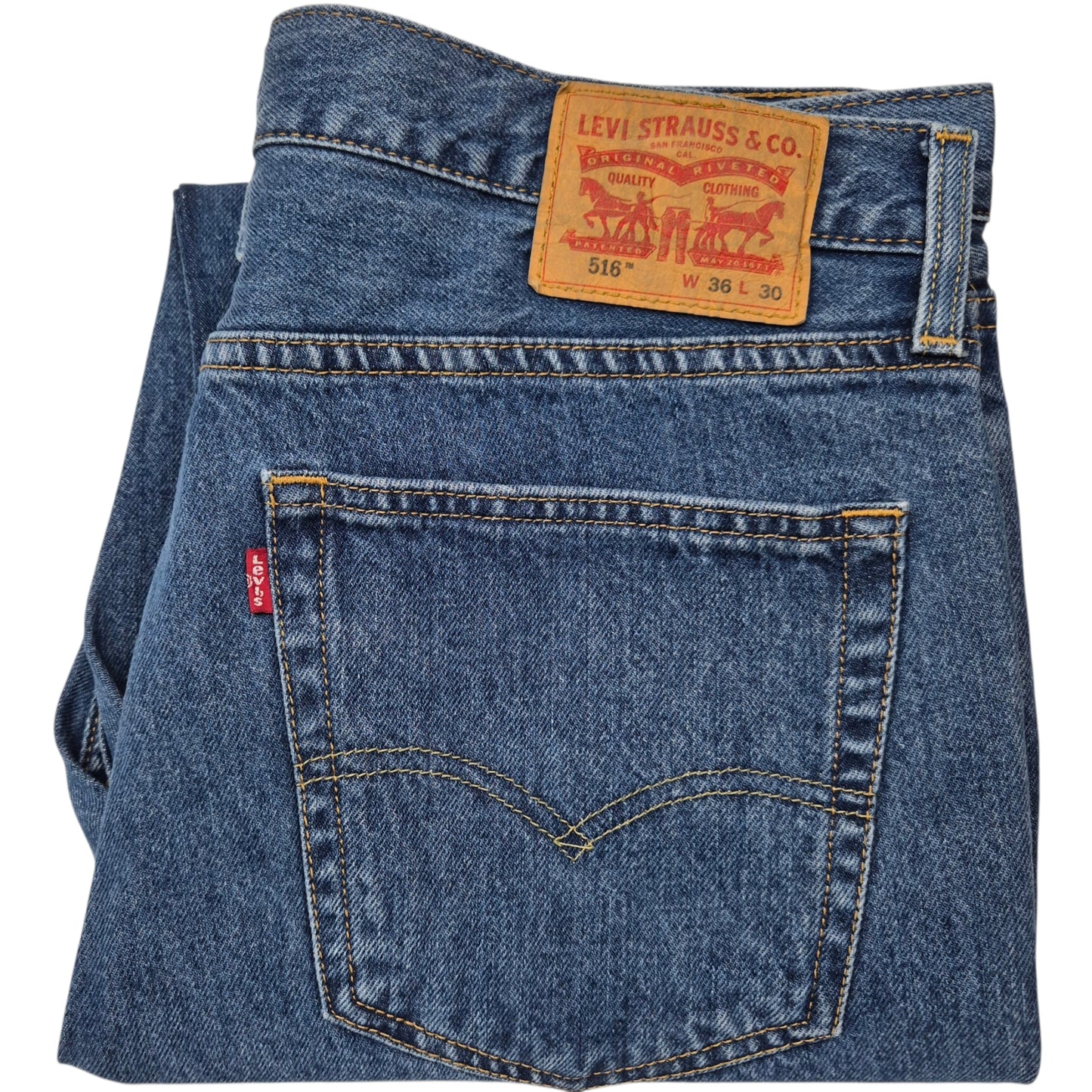 Levis 516 Jeans Blue Regular Straight Leg Heavy Rigid Denim W36
