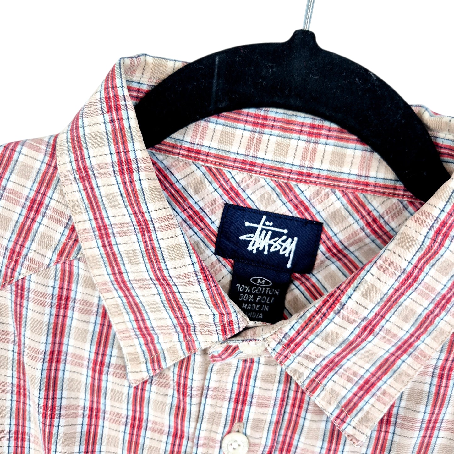Vintage Stussy Red & Brown Checkered Long Sleeve Button Shirt Size M