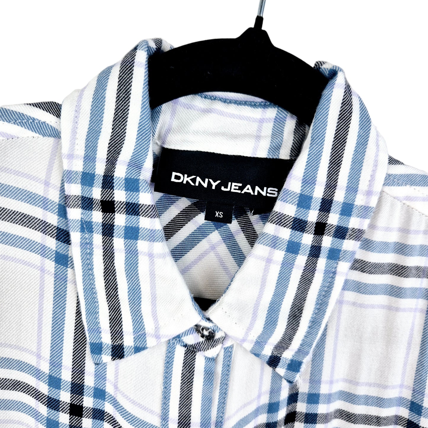 DKNY Womens White Checkered Linen Long Sleeve Button Shirt Size XS