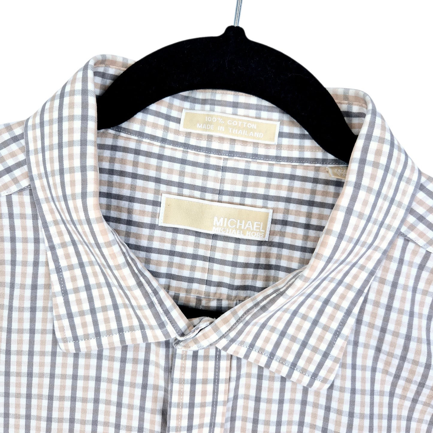 Michael Kors Light Brown & Grey Checkered Dress Shirt Size 3XL