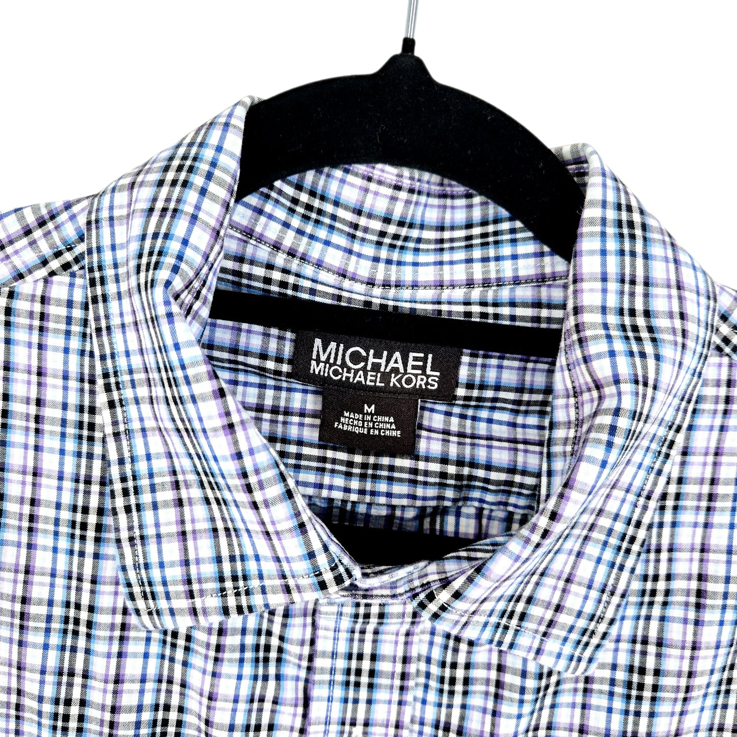 Michael Kors Blue & Purple Checkered Dress Shirt Size M
