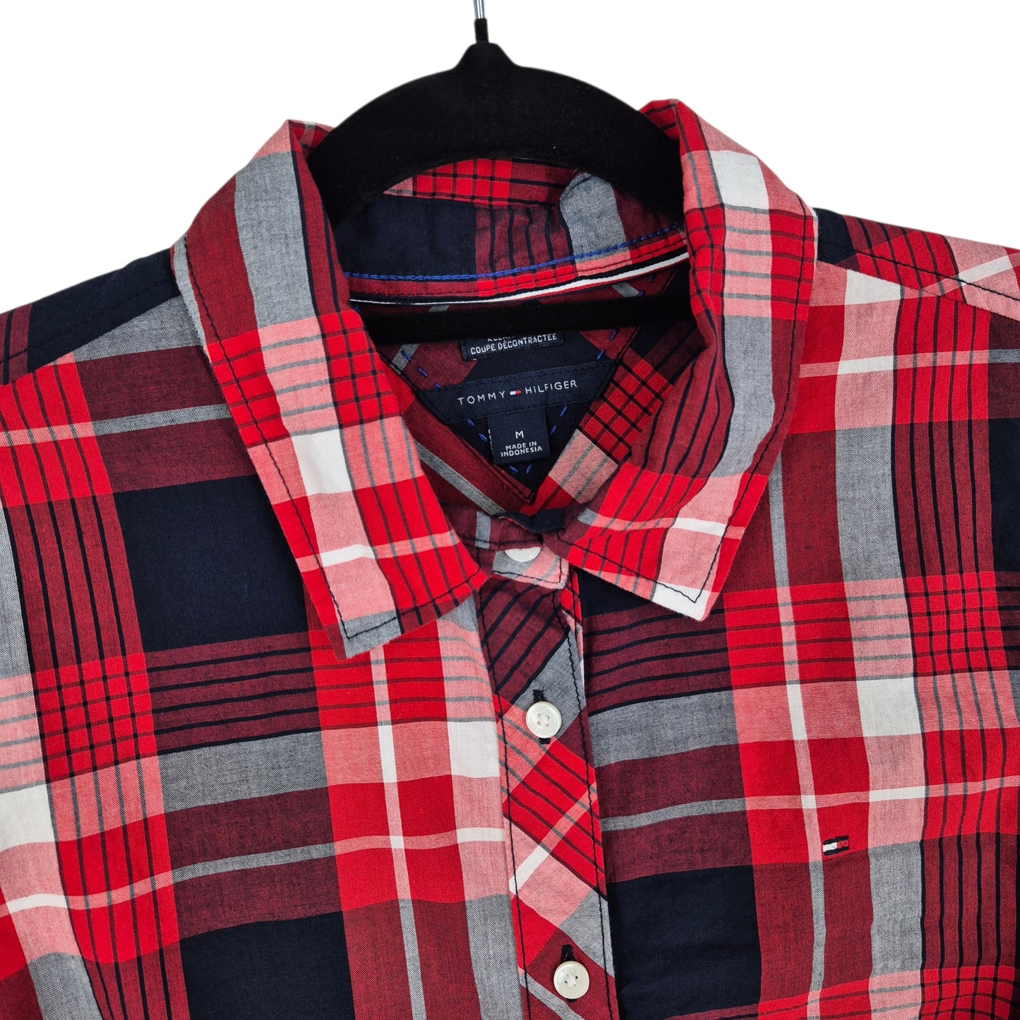 Tommy Hilfiger Womens Red & Blue Long Sleeve Button Shirt Size M
