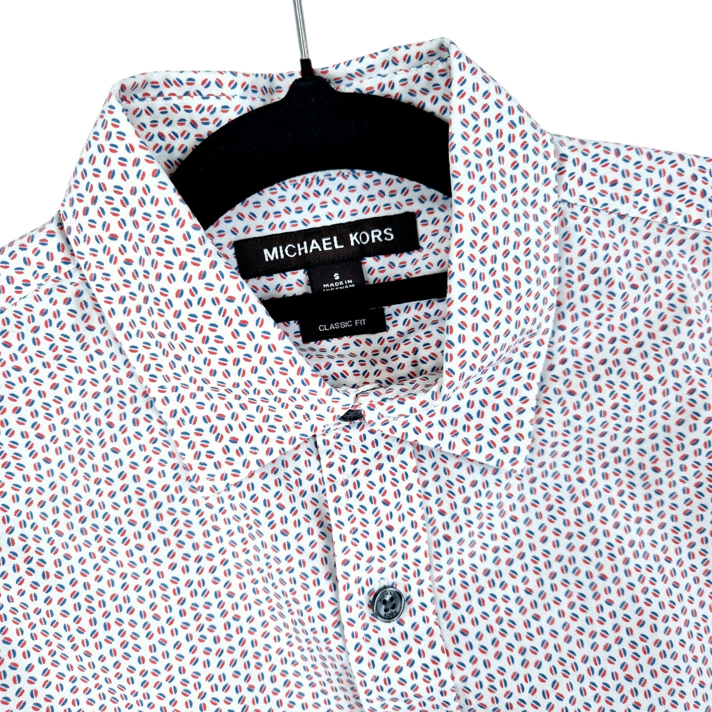 Michael Kors White & Red Spotted Classic Fit Dress Shirt Size S