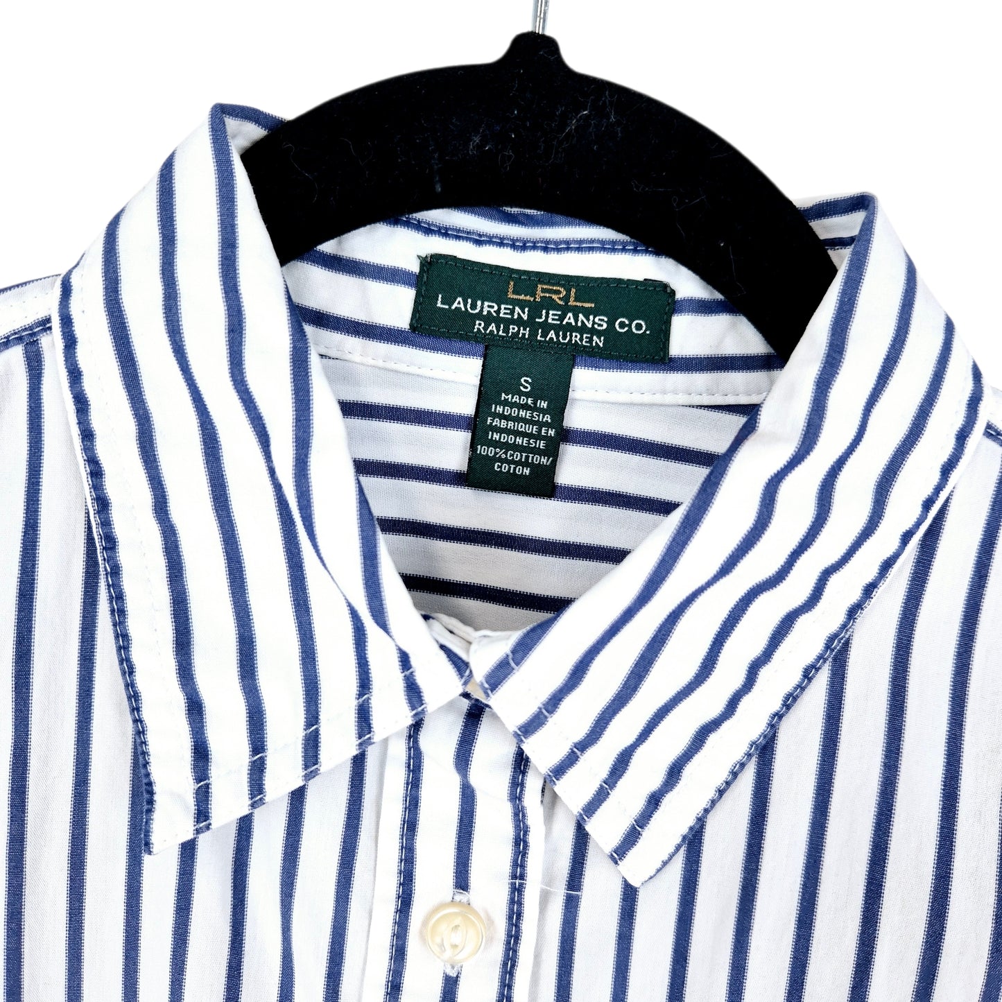Ralph Lauren Green Label White & Blue Striped Long Sleeve Button Shirt Size S