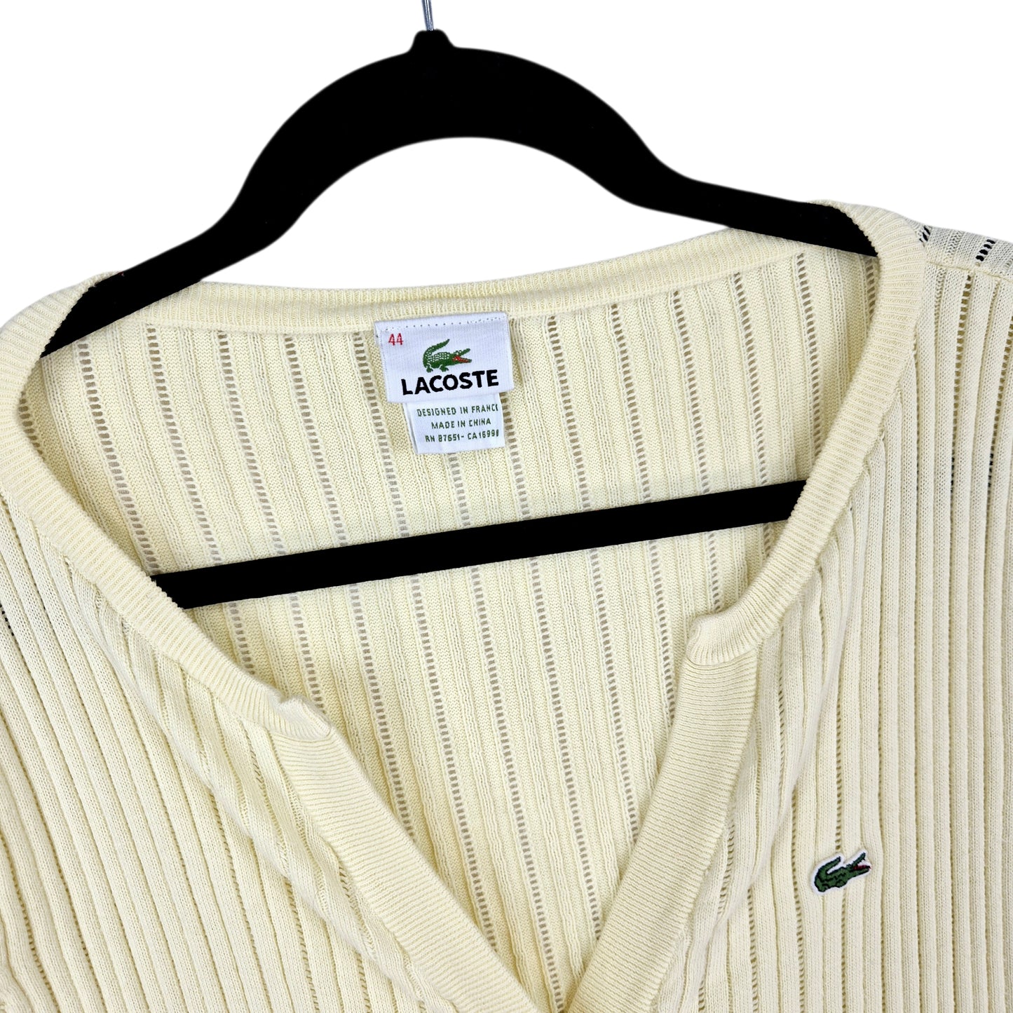 Lacoste Womens Light Yellow Button Knit Top Size XL