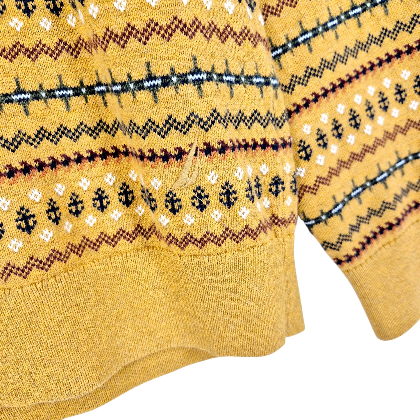 Nautica Mustard Brown Textured Crewneck Knit Sweater Size L
