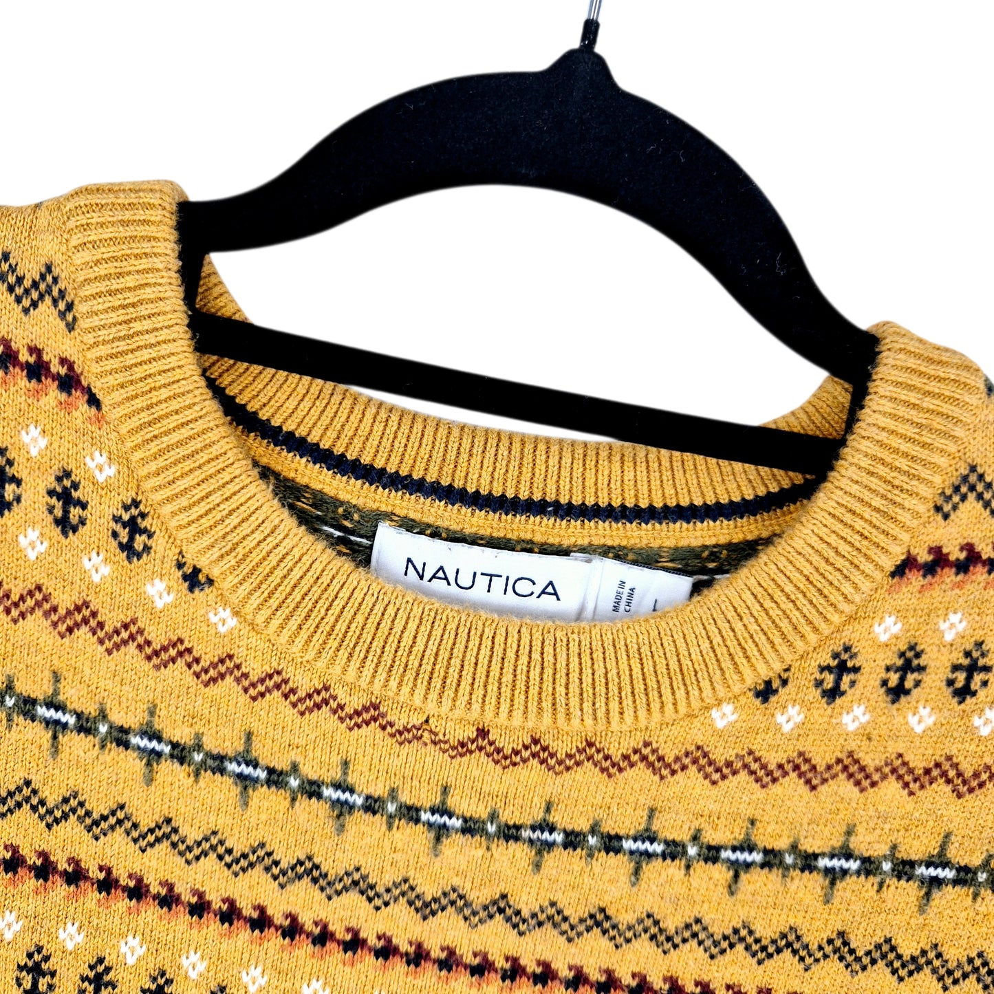 Nautica Mustard Brown Textured Crewneck Knit Sweater Size L