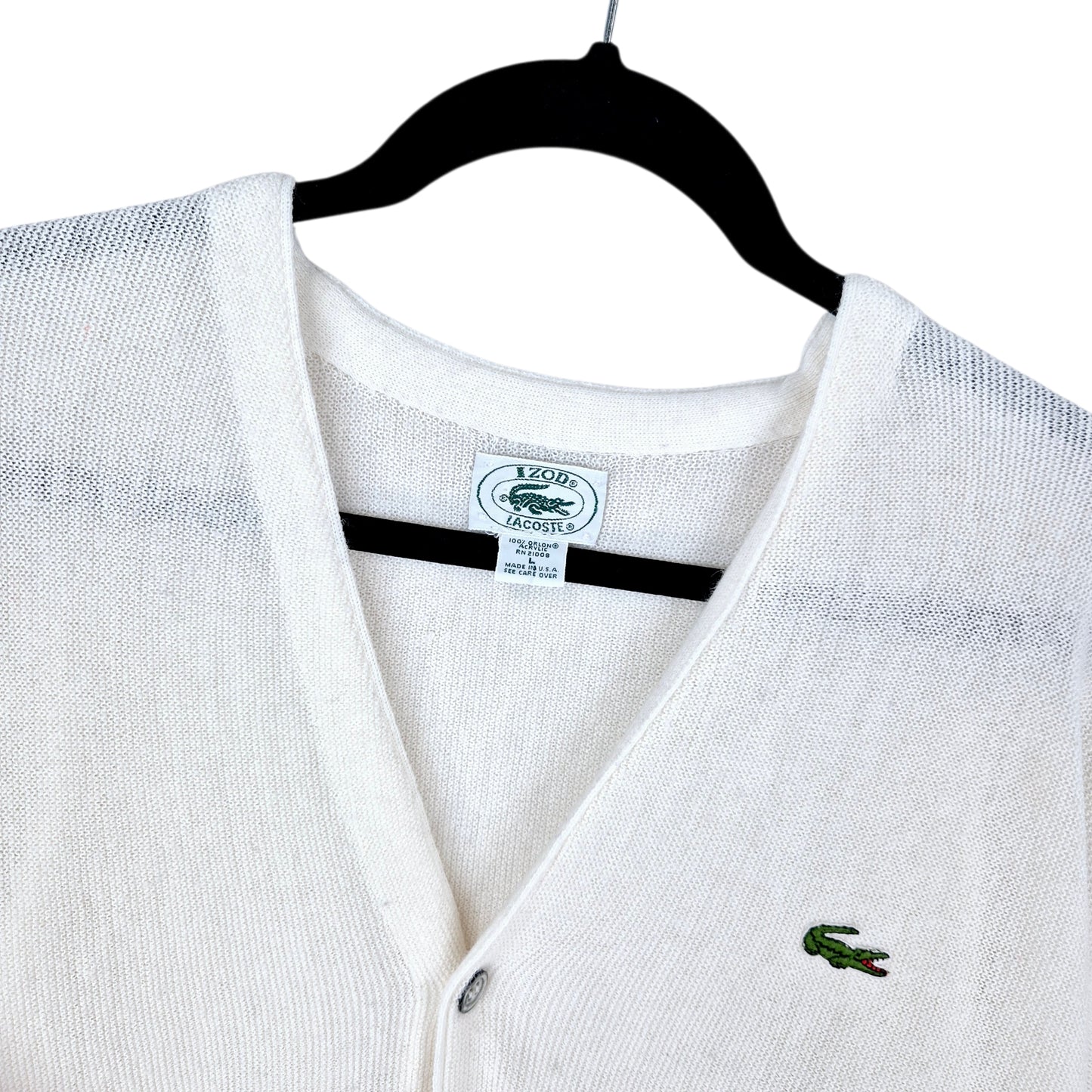 Vintage IZOD Lacoste 80's White Acrylic Button Knit Sweater Size L