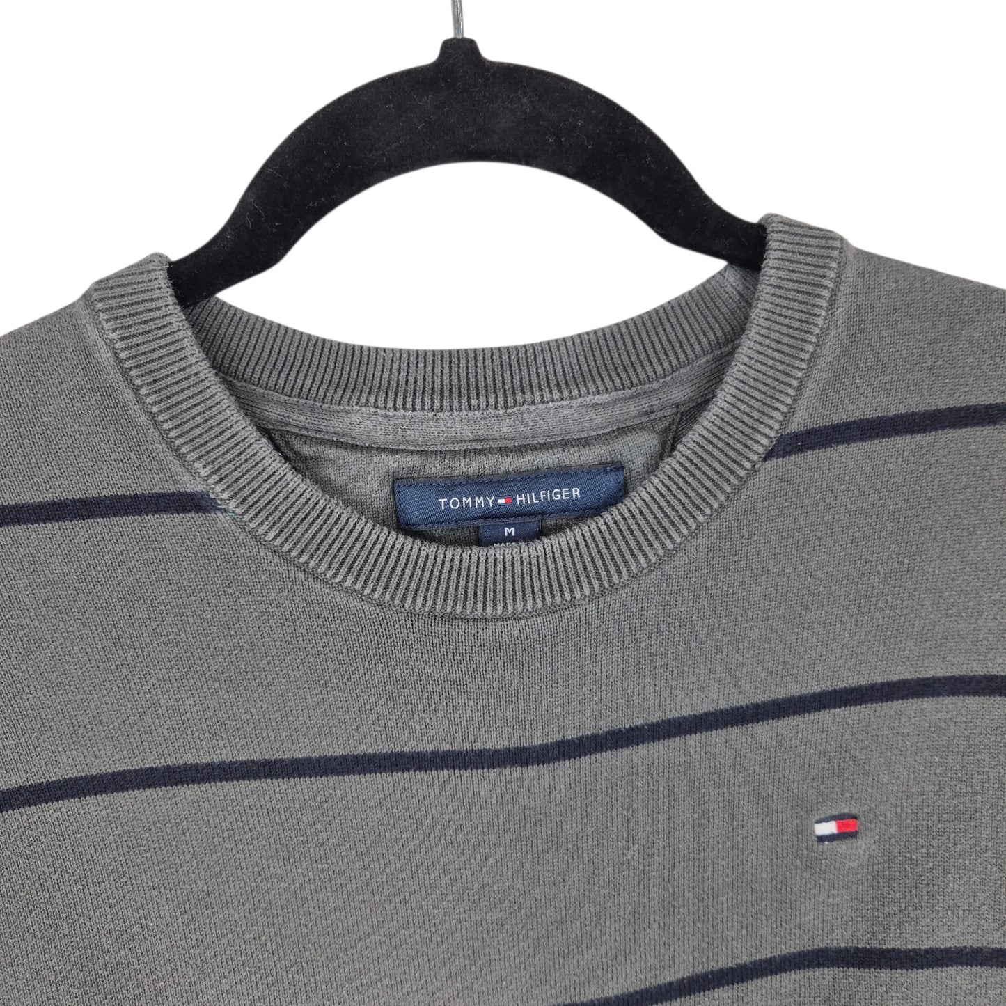 Tommy Hilfiger Grey Striped Crewneck Knit Sweater Size M