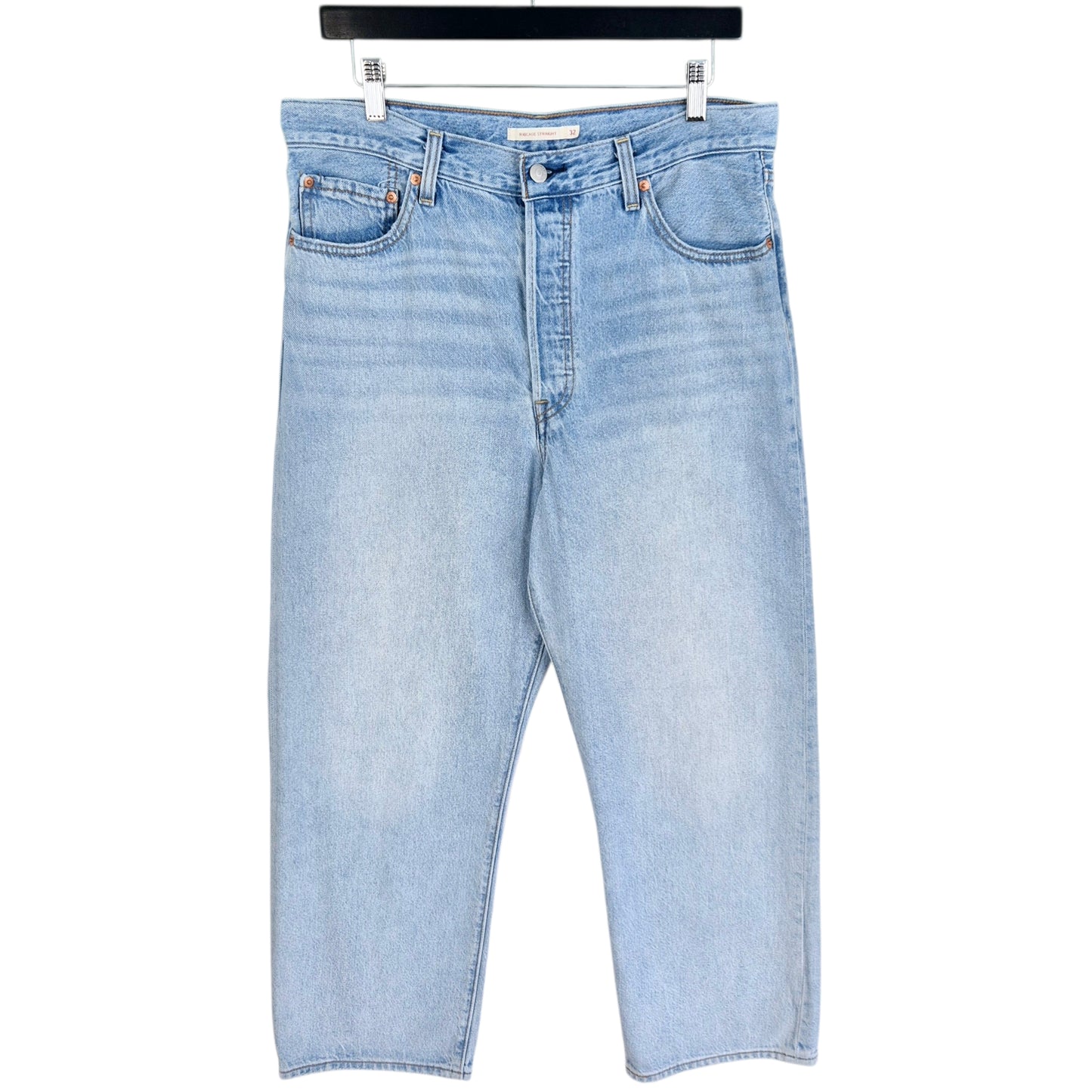 Levis Premium Jeans Womens Light Blue Ribcage Straight Heavy Denim W32