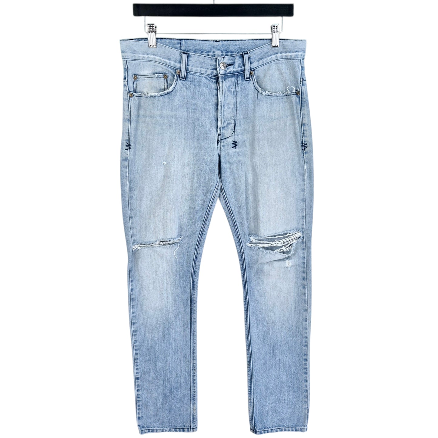 Ksubi Jeans Light Blue Slim Straight Leg Distressed Denim W32