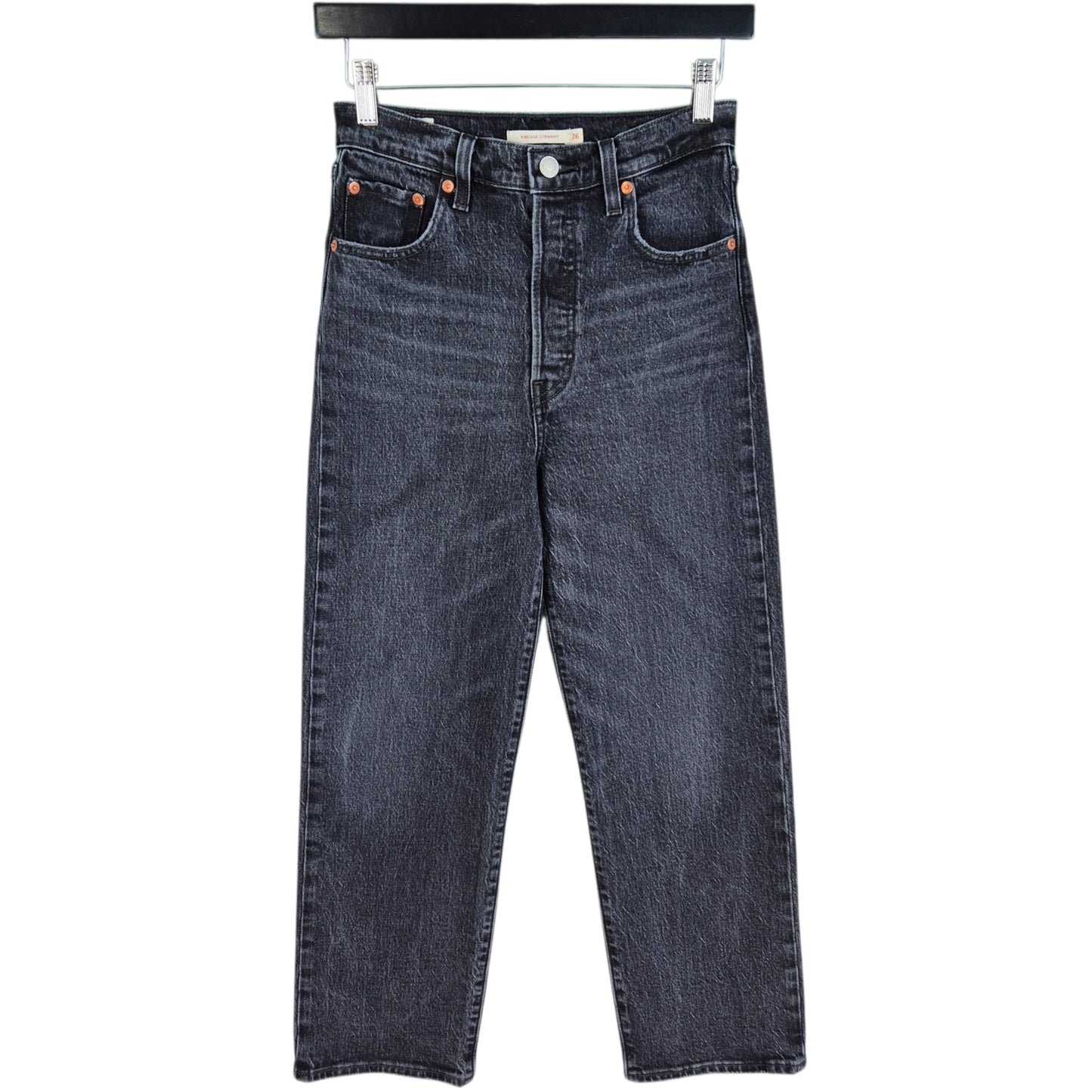 Levis Premium Jeans Womens Dark Grey Heavy Ribcage Straight Denim W26