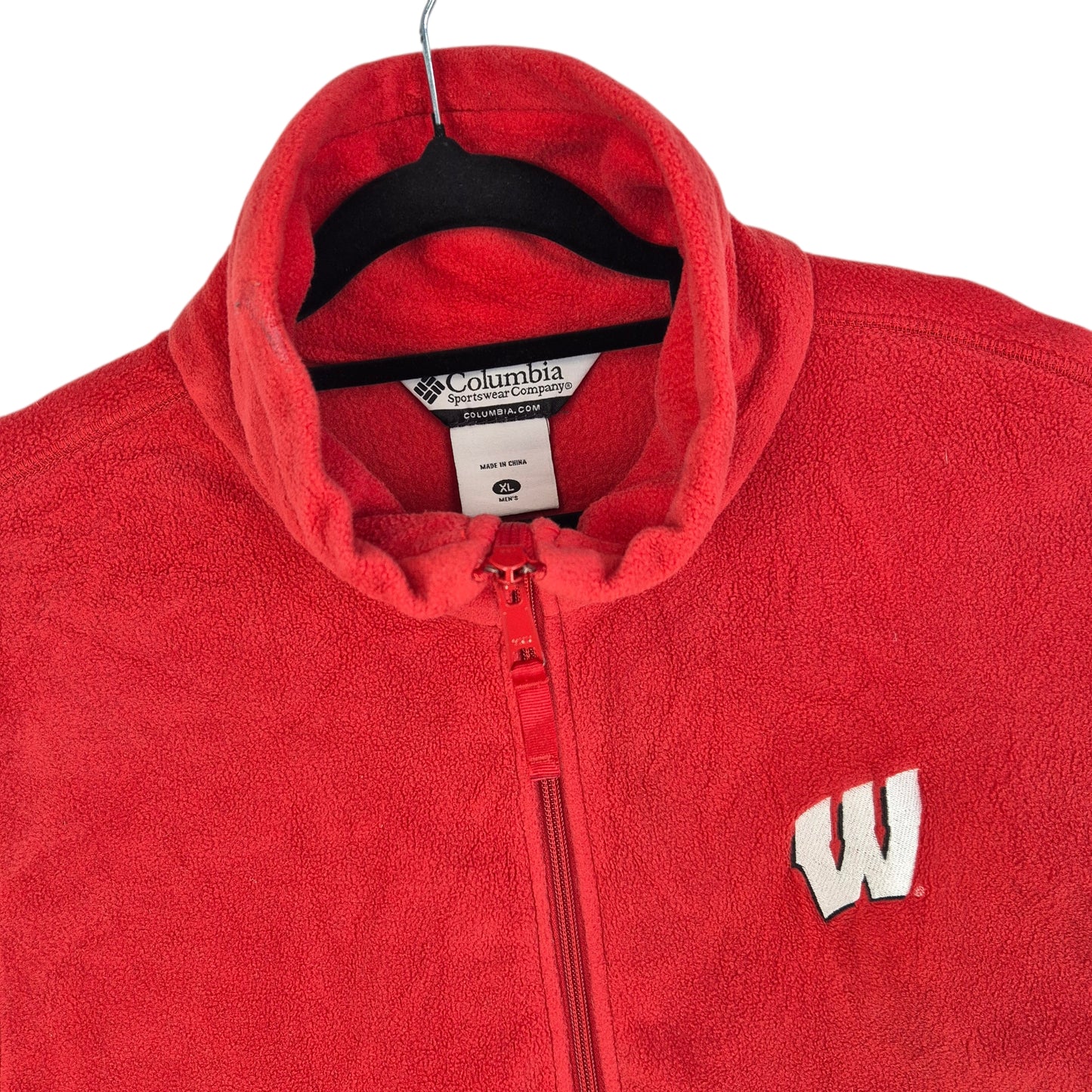 Columbia Wisconsin Badgers Red Full Zip Fleece Vest Size XL
