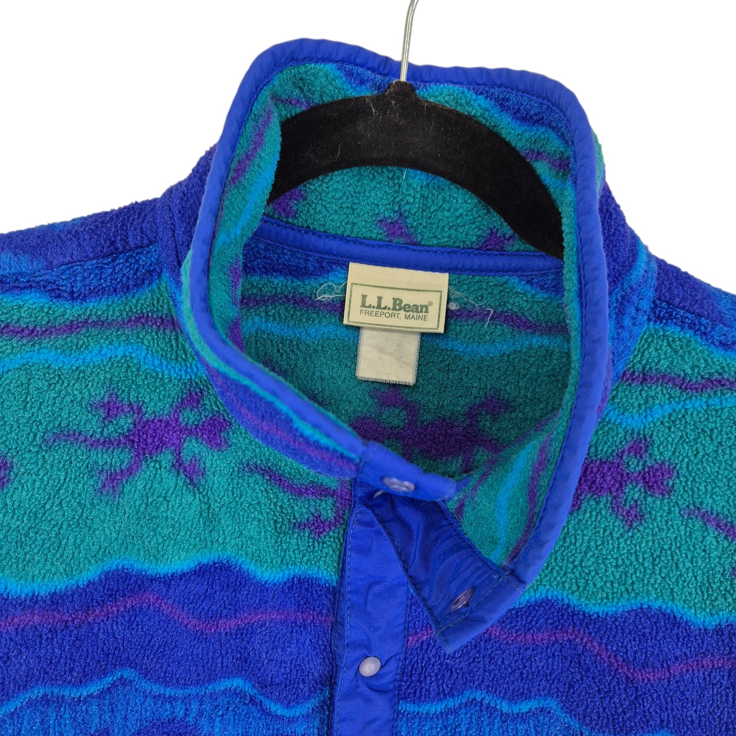 Vintage LL Bean 90's Blue & Green Quarter Button Fleece Jumper Size M