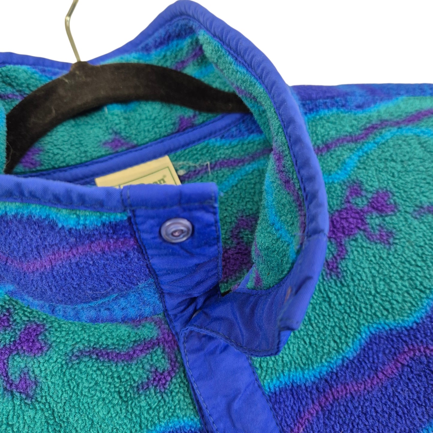 Vintage LL Bean 90's Blue & Green Quarter Button Fleece Jumper Size M