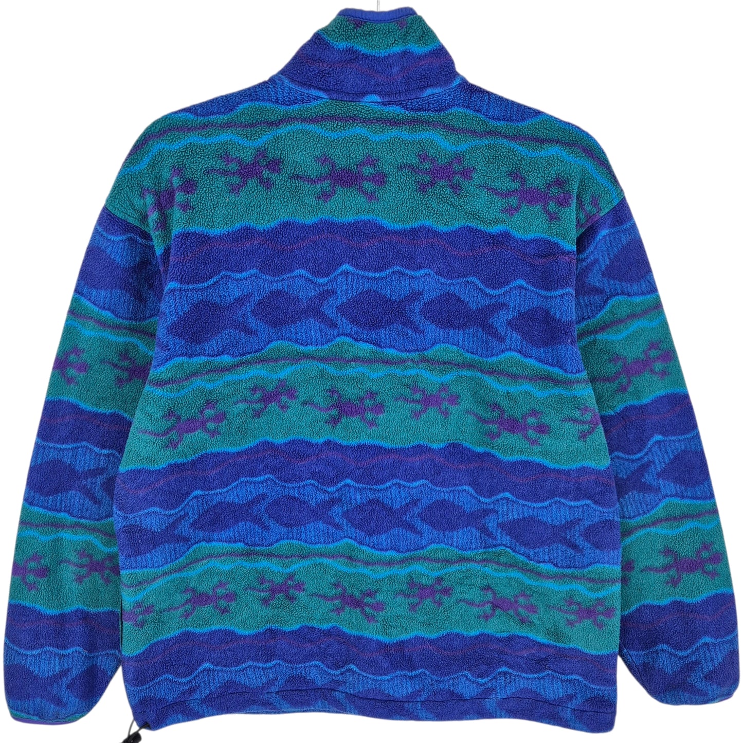 Vintage LL Bean 90's Blue & Green Quarter Button Fleece Jumper Size M