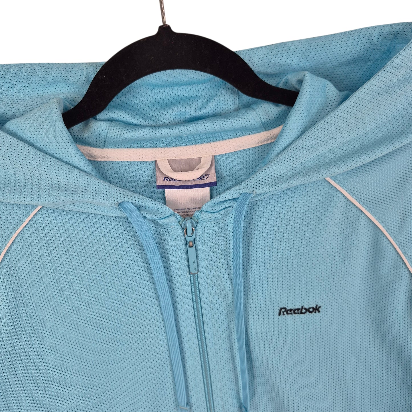 Vintage Reebok 2000's Womens Light Blue Hooded Track Jacket Size L