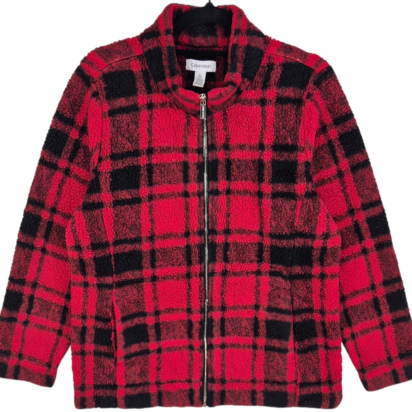 Calvin Klein Red & Black Checkered Fleece Zip Jumper Size M
