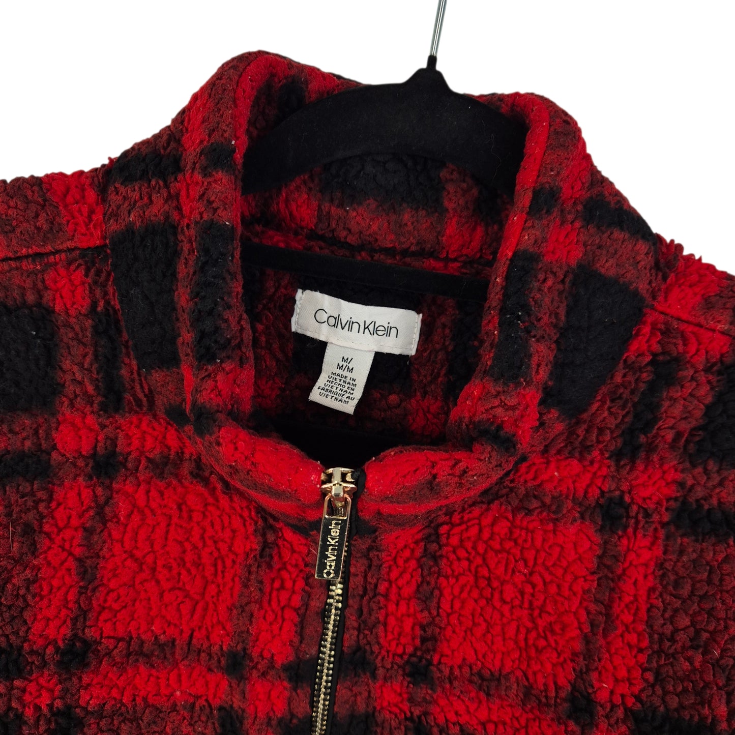 Calvin Klein Red & Black Checkered Fleece Zip Jumper Size M