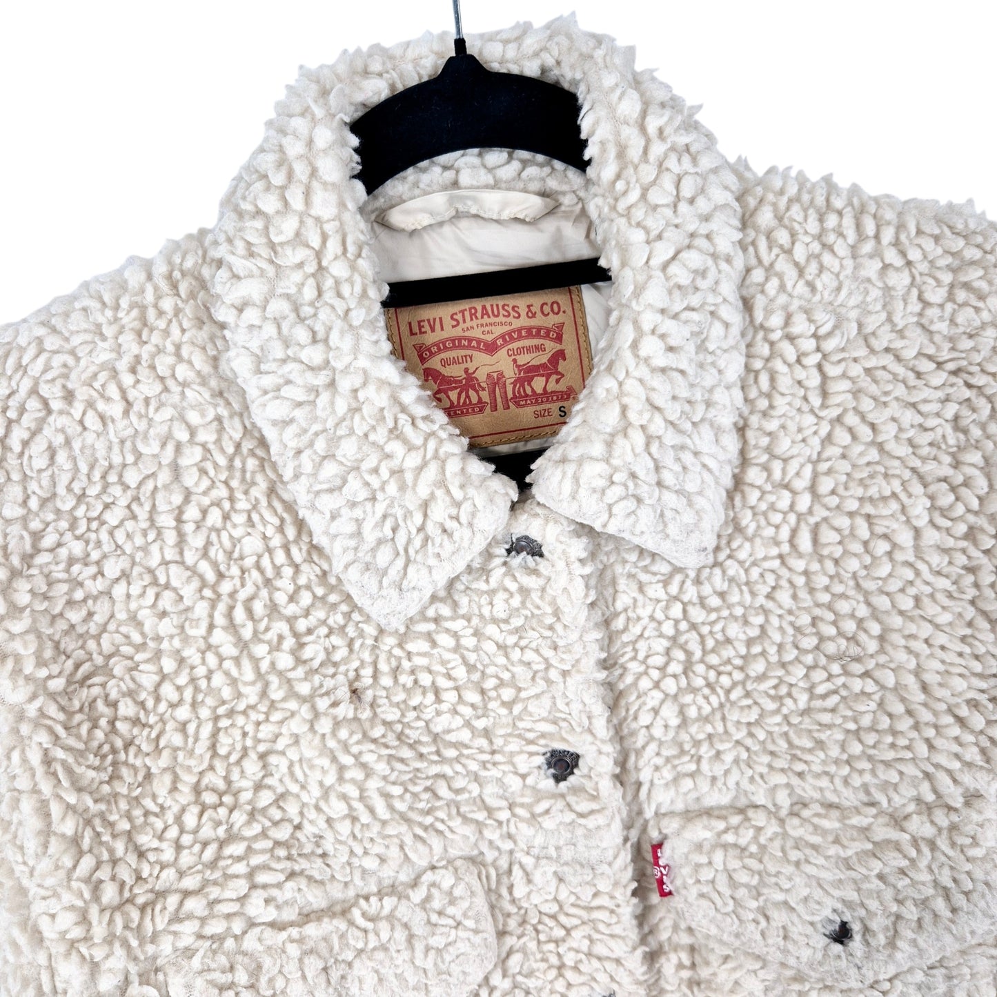 Levis Womens Cream Brown Quilted Button Fleece Jacket Size S