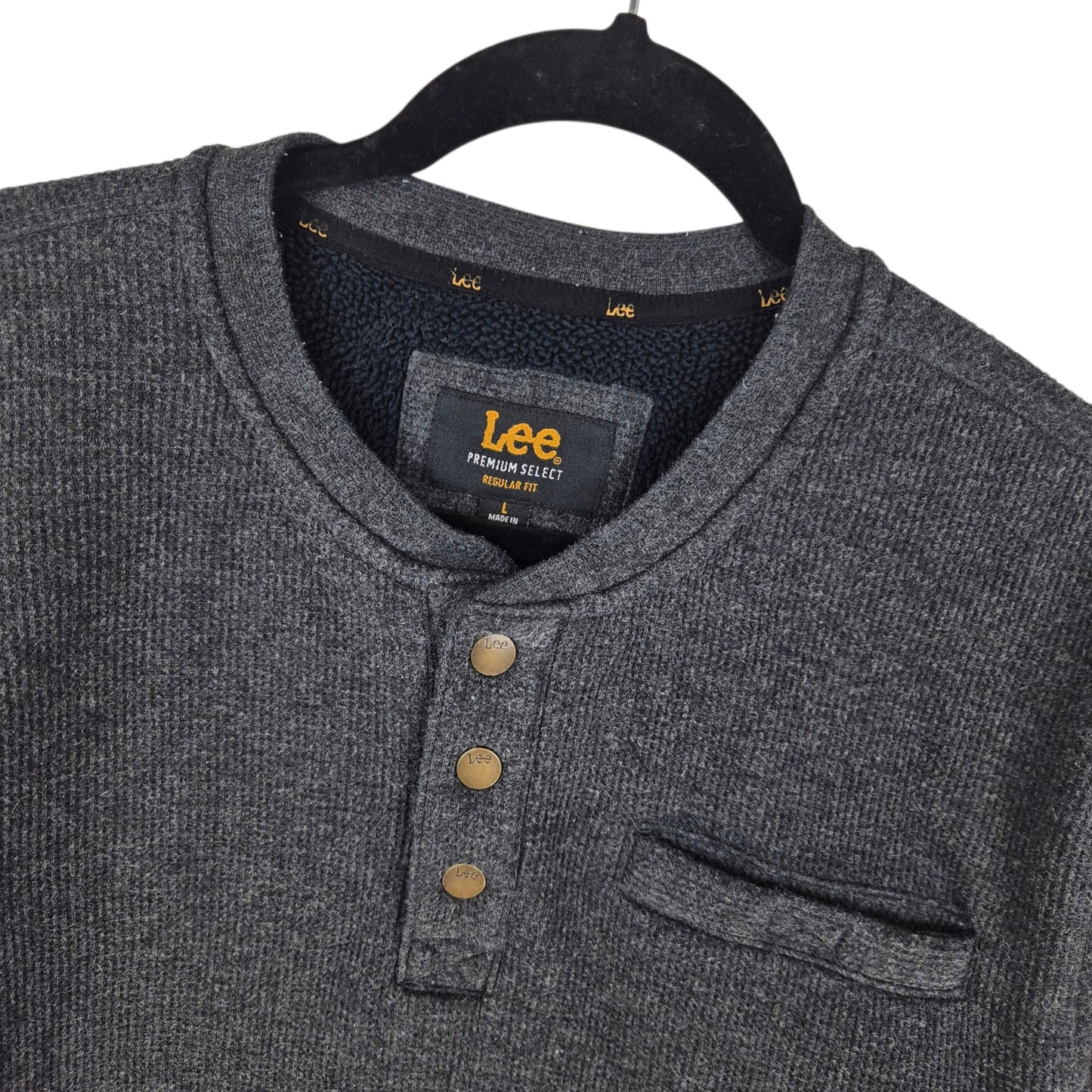 Lee Grey Quarter Button Fleece Jumper Size L