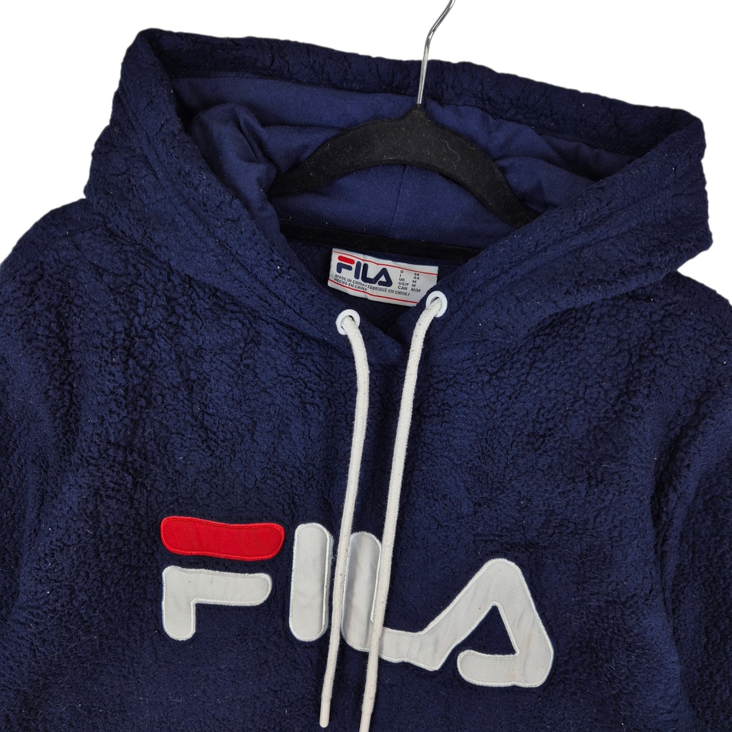 FILA Dark Blue Embroidered Fleece Hoodie Size L