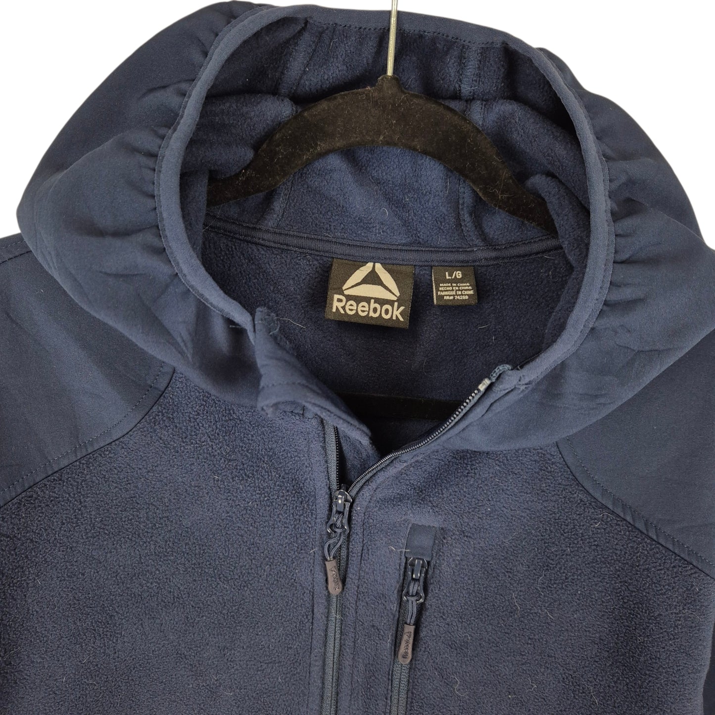 Reebok Dark Blue Hooded Fleece Zip Jumper Size L